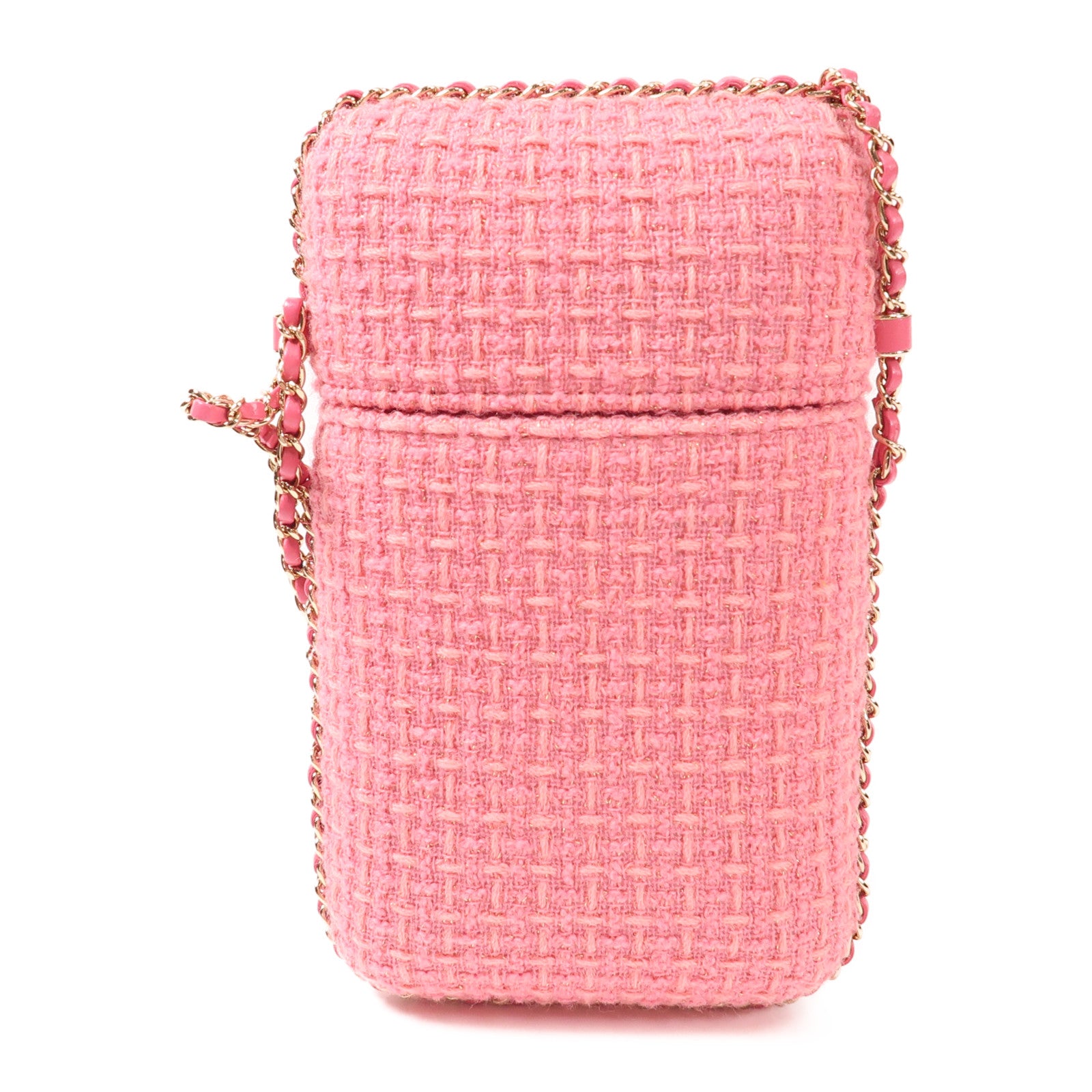 CHANEL 斜紋軟呢Phone Bag金扣鏈帶肩背袋