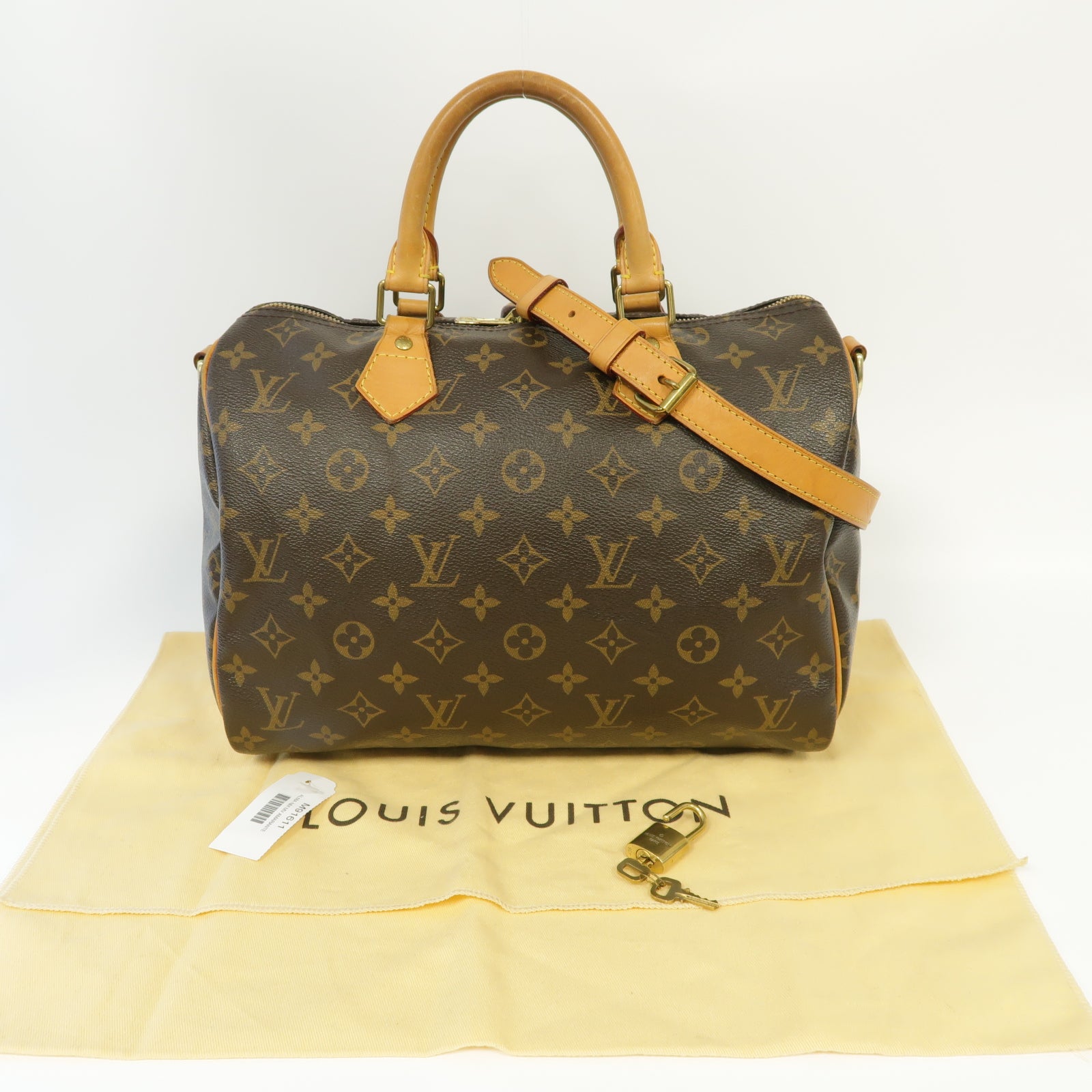 LOUIS VUITTON Monogram Speedy Bandouliere 30金扣手挽肩背兩用袋棕色