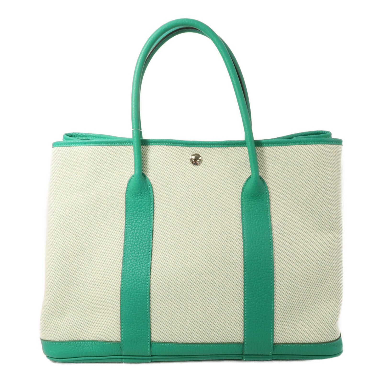 HERMES Negonda皮革/Canvas Garden Party PM手挽袋Menthe