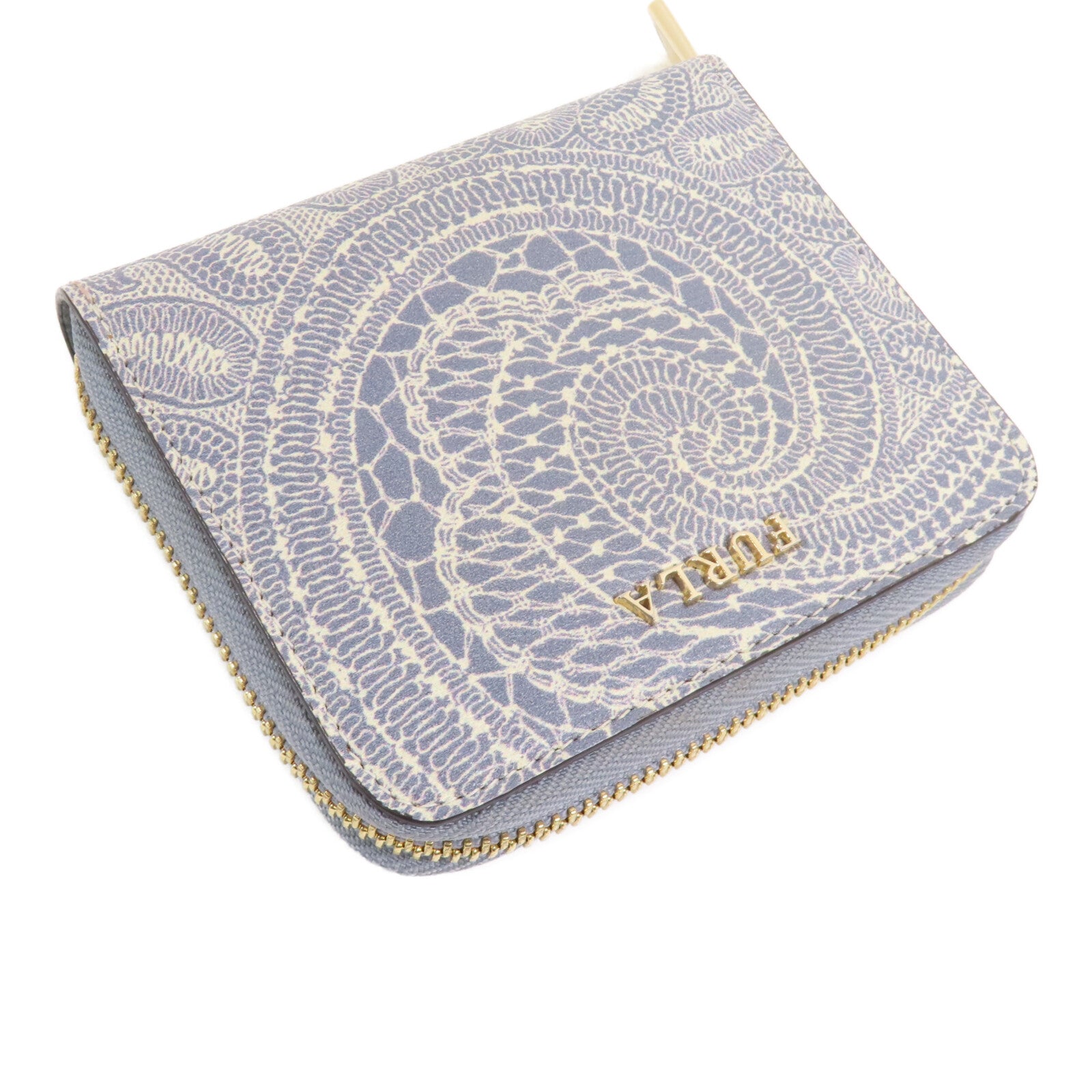 Furla 牛皮皮革Small Round Wallet金扣拉鏈短錢包