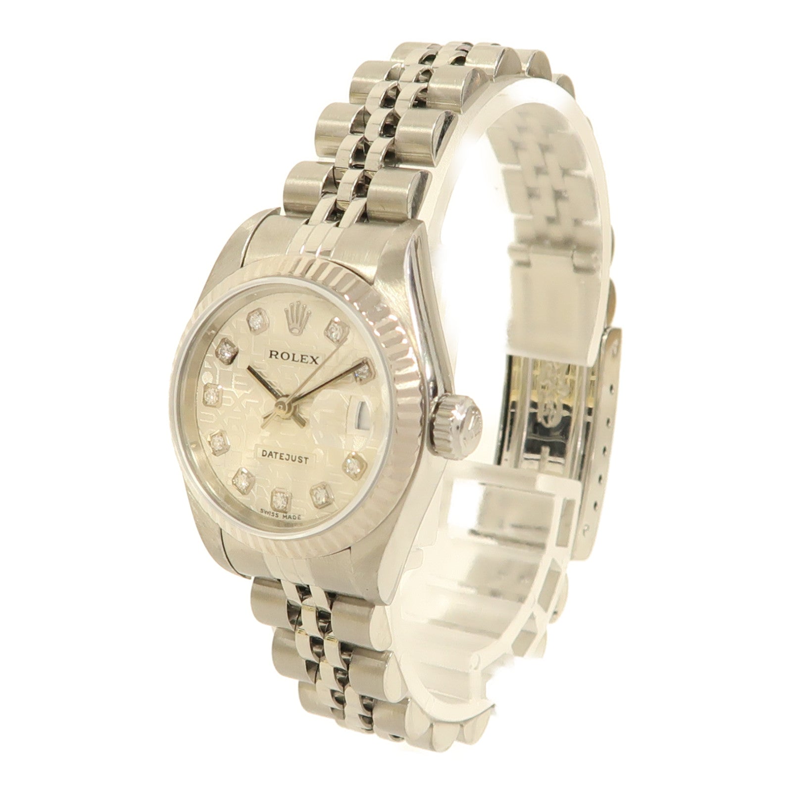 ROLEX Datejust 18K白金/不鏽鋼/鑽石手錶自動機芯銀色