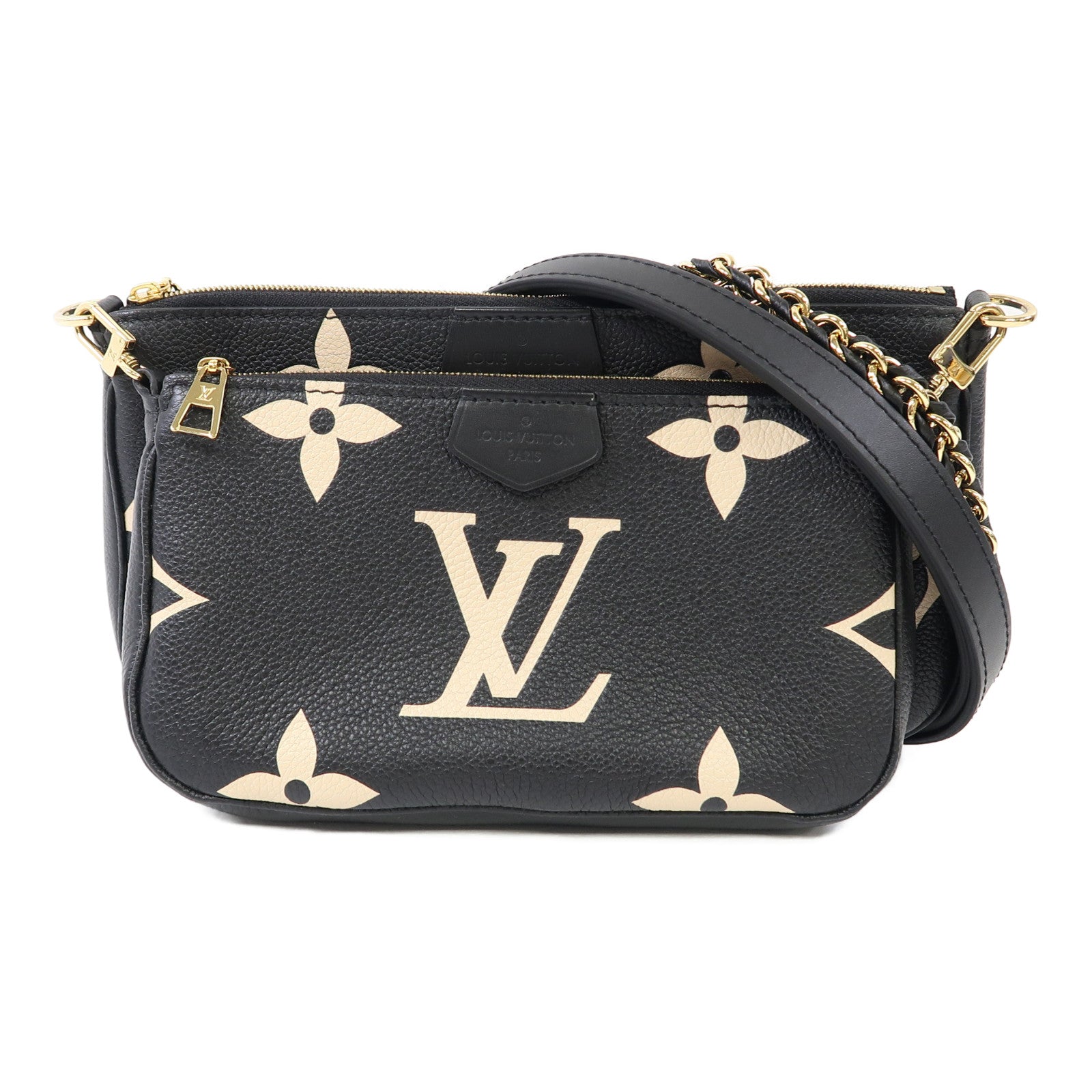 LOUIS VUITTON Monogram Empreinte Multi Pochette Accessoires金扣肩背袋黑色/米色