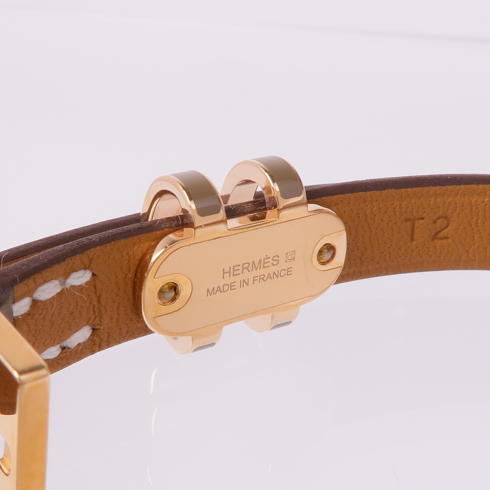 HERMES 皮革Pop H Double Tour Bracelet金扣手帶Etoupe