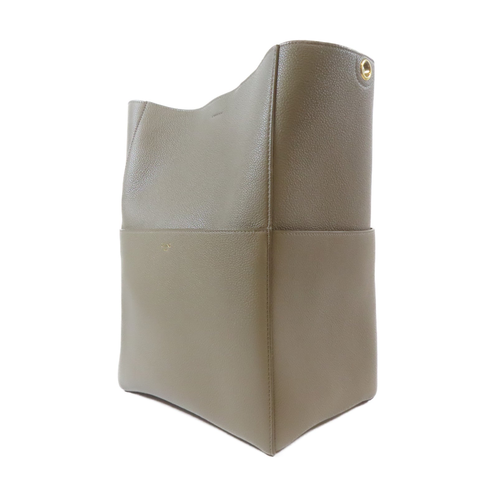 CELINE 牛皮皮革Sangle Bucket金扣肩背袋灰色