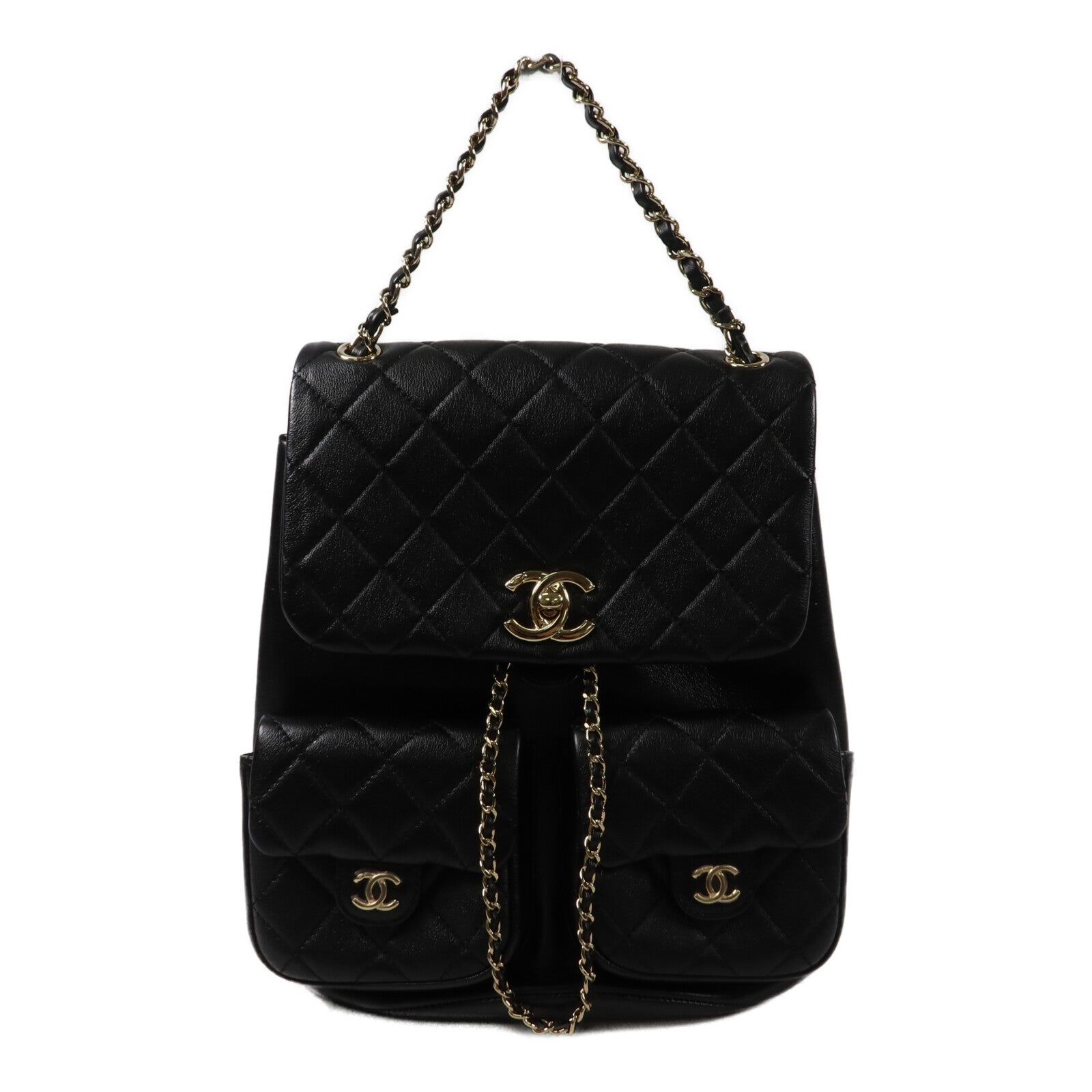 CHANEL 牛皮皮革Duma Backpack Large鏈帶背包
