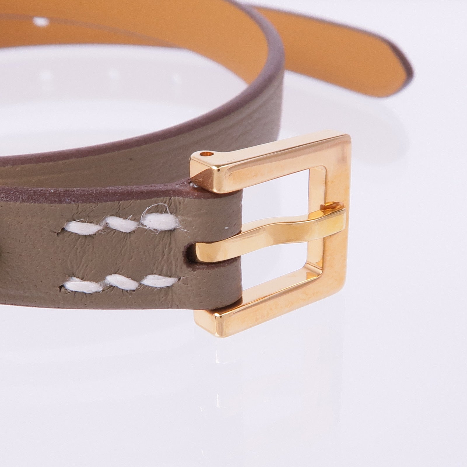 HERMES 皮革Pop H Double Tour Bracelet金扣手帶Etoupe