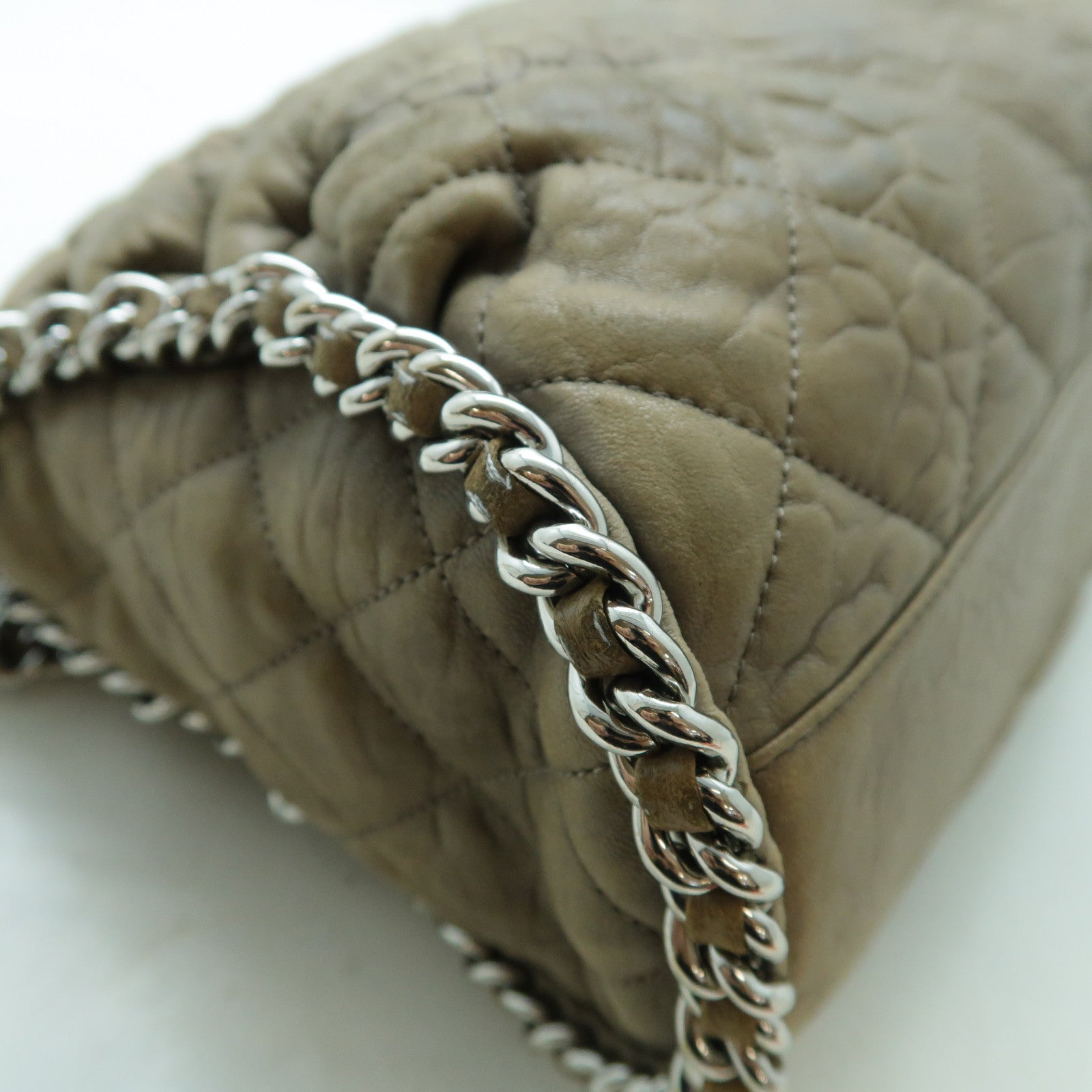 CHANEL 牛皮皮革Chain Shoulder Bag銀扣鏈帶肩背袋啡色