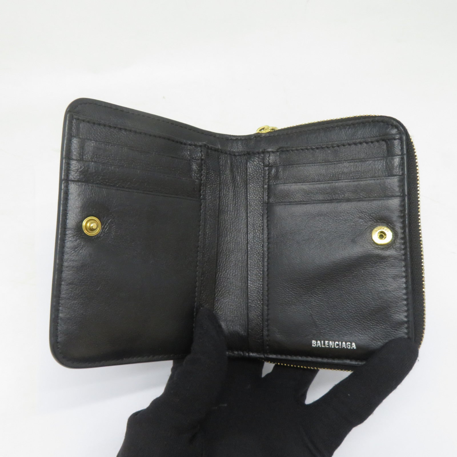 BALENCIAGA 【激減優惠】牛皮皮革Wallet金扣錢包黑色