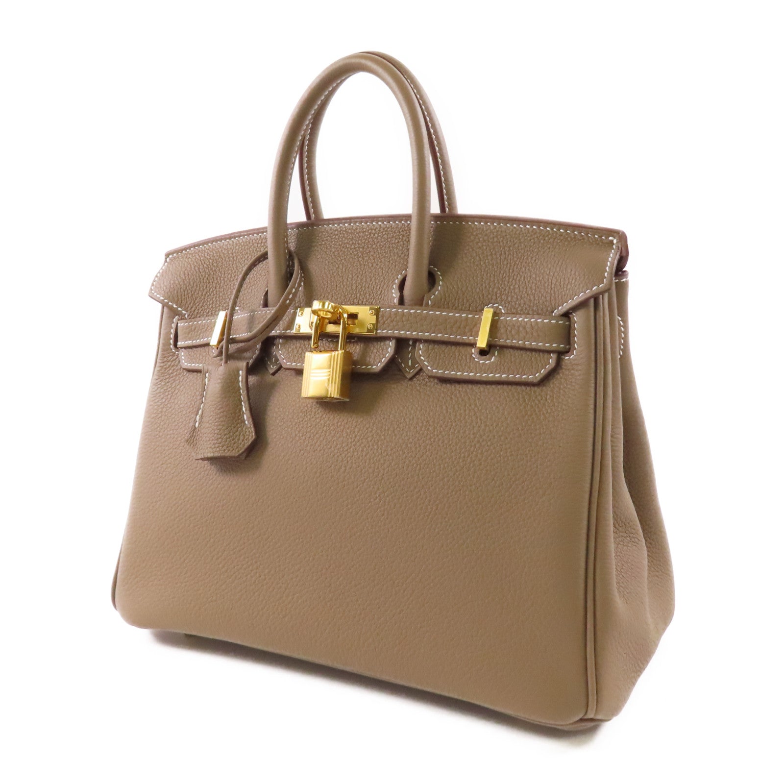 HERMES 【激減優惠】Clemence皮革Birkin 25金扣手挽袋18 Etoupe