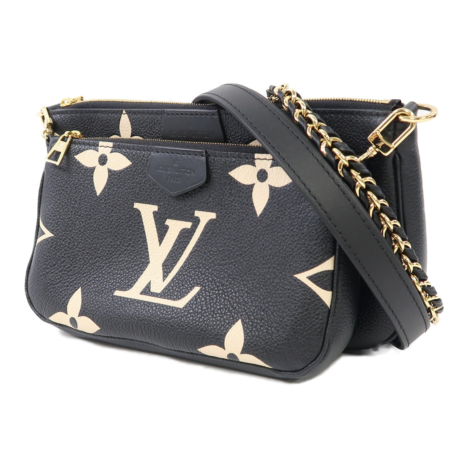 LOUIS VUITTON Monogram Empreinte Multi Pochette Accessoires金扣肩背袋黑色/米色