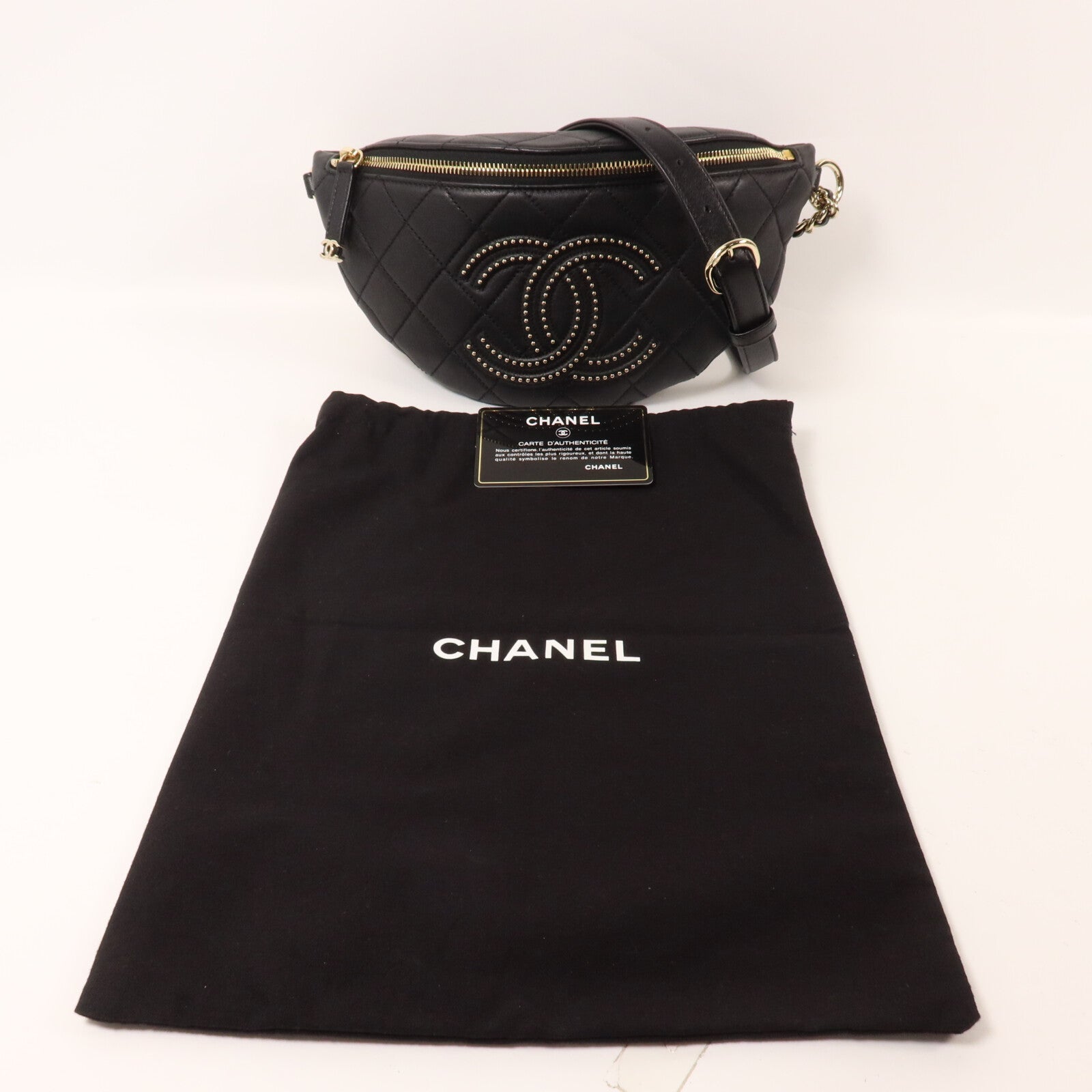 CHANEL 牛皮皮革Studded CC Waist Bag鏈帶腰包