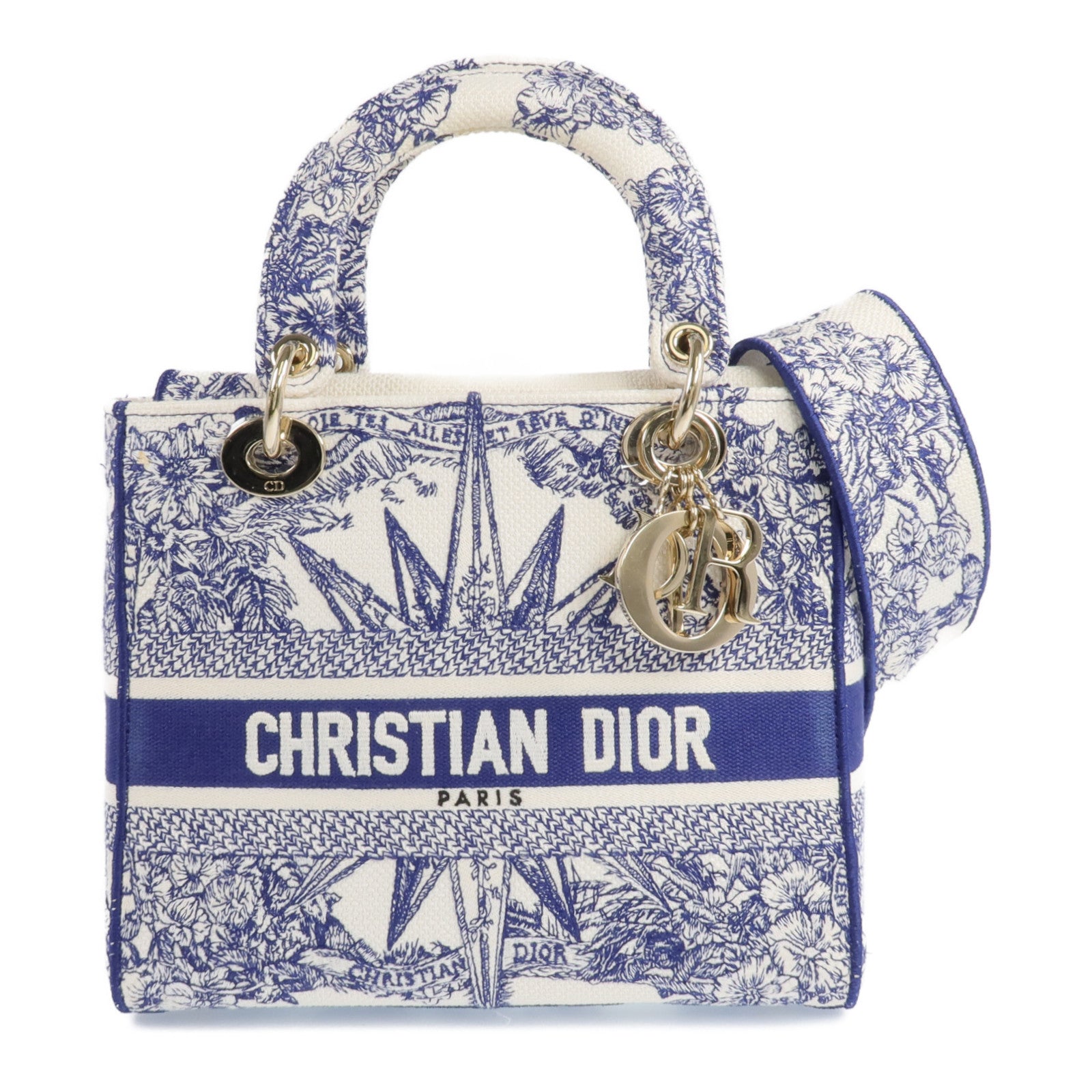 Dior 帆布Lady Dior金扣手挽肩背兩用袋
