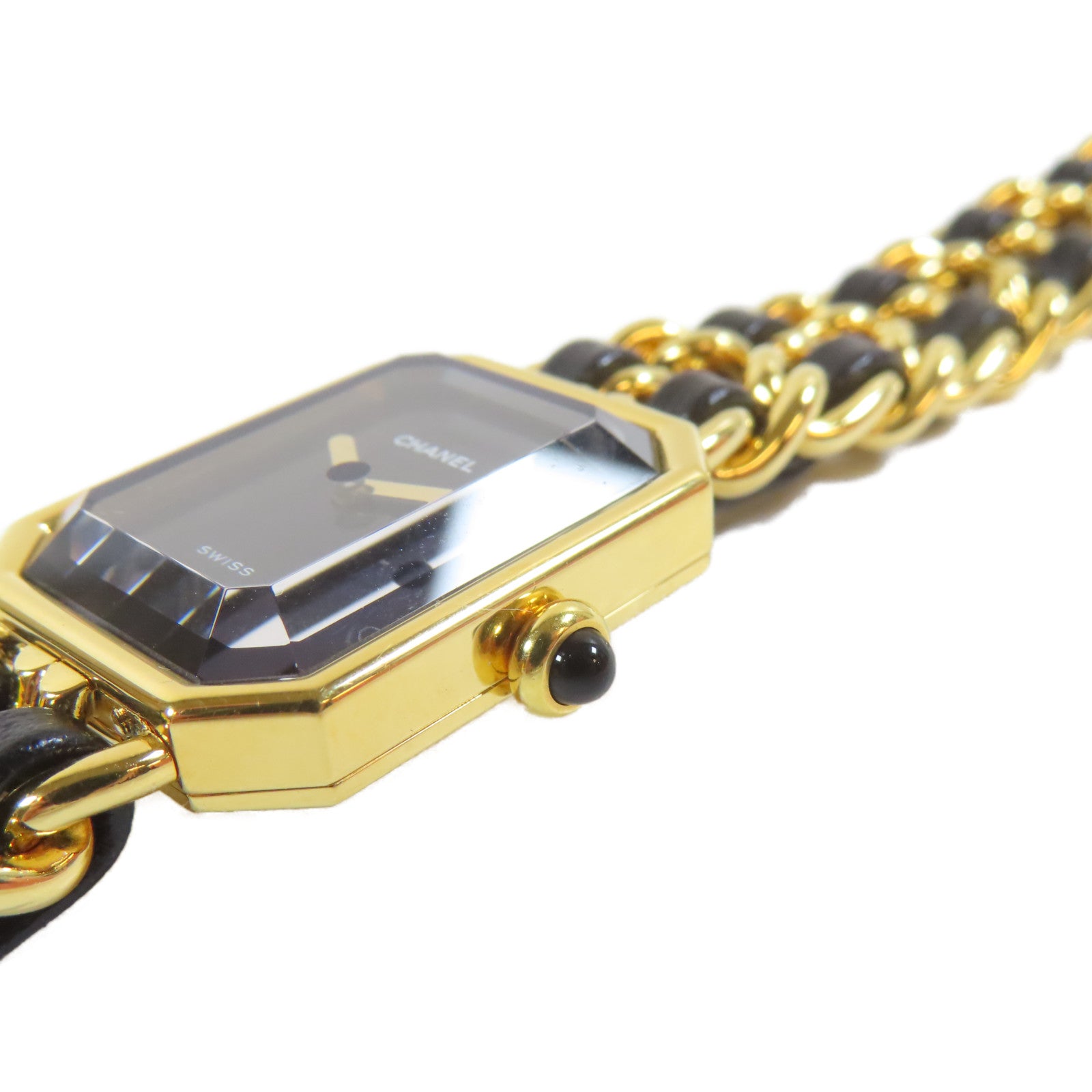 CHANEL Premiere L鍍金/皮革手錶自動機芯黑色#16.25cm