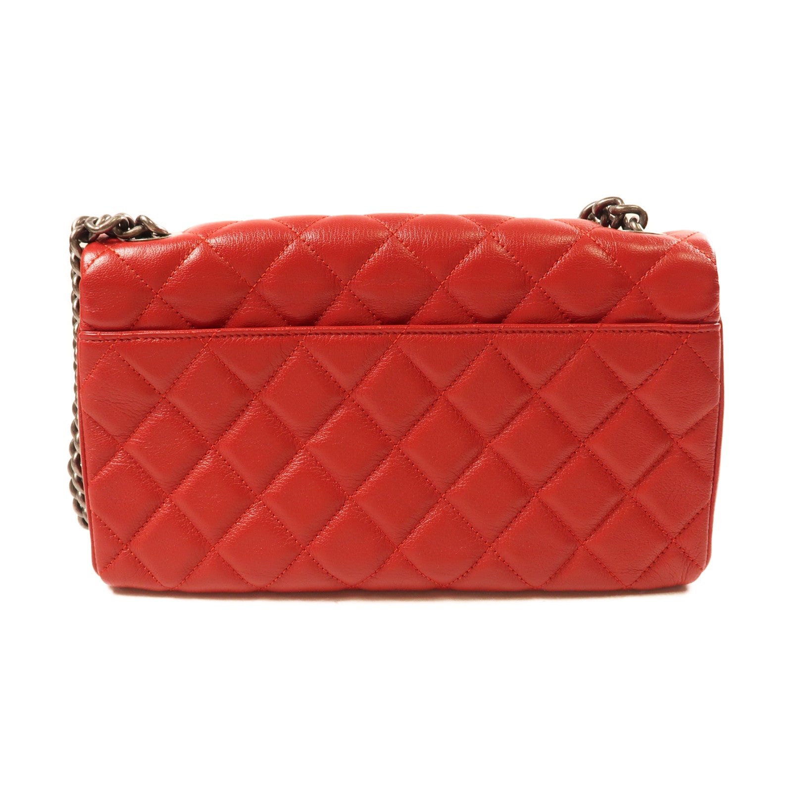 CHANEL 羊皮皮革Shoulder Bag銀扣鏈帶肩背袋紅色