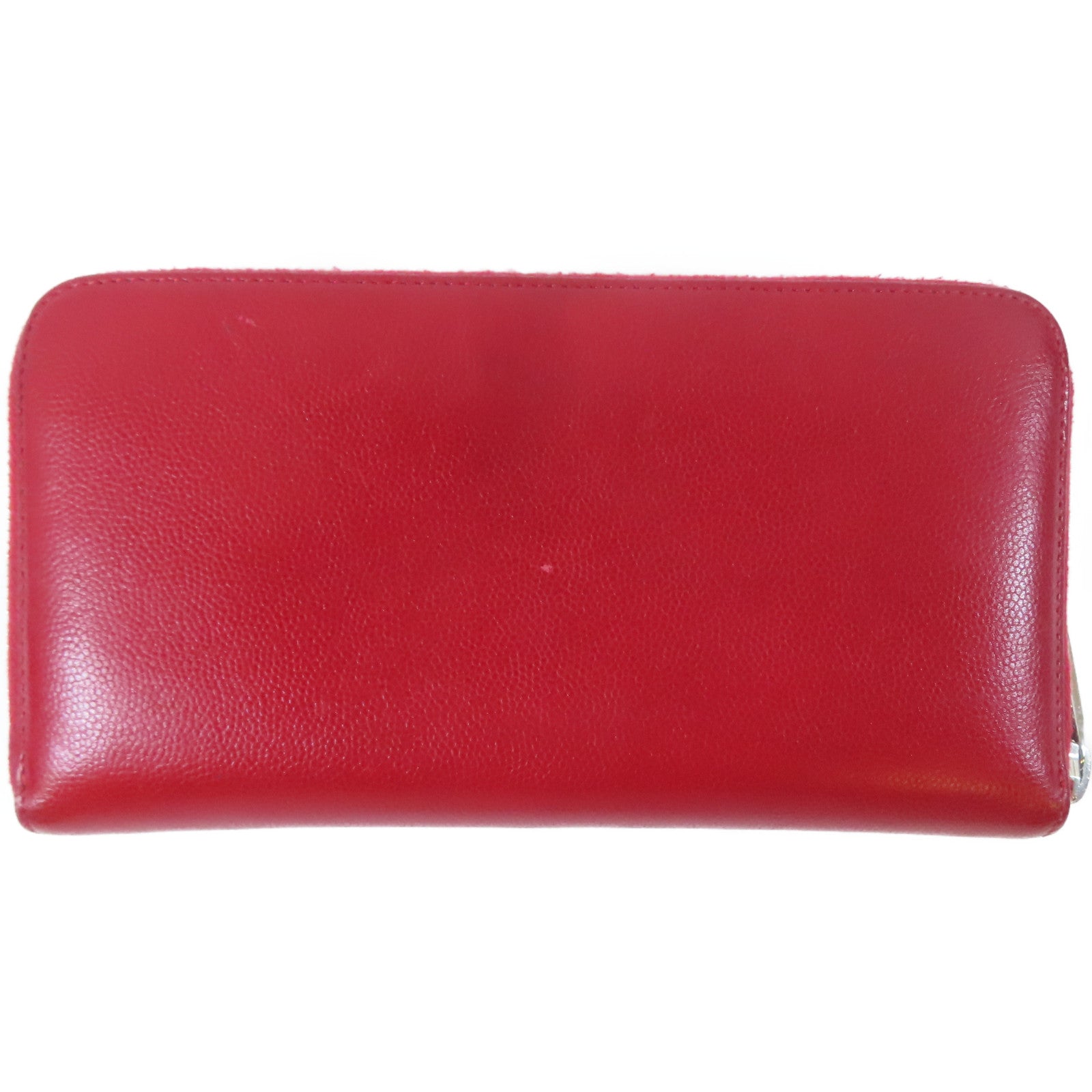 CHANEL 牛皮皮革Long Wallet銀扣長錢包紅色