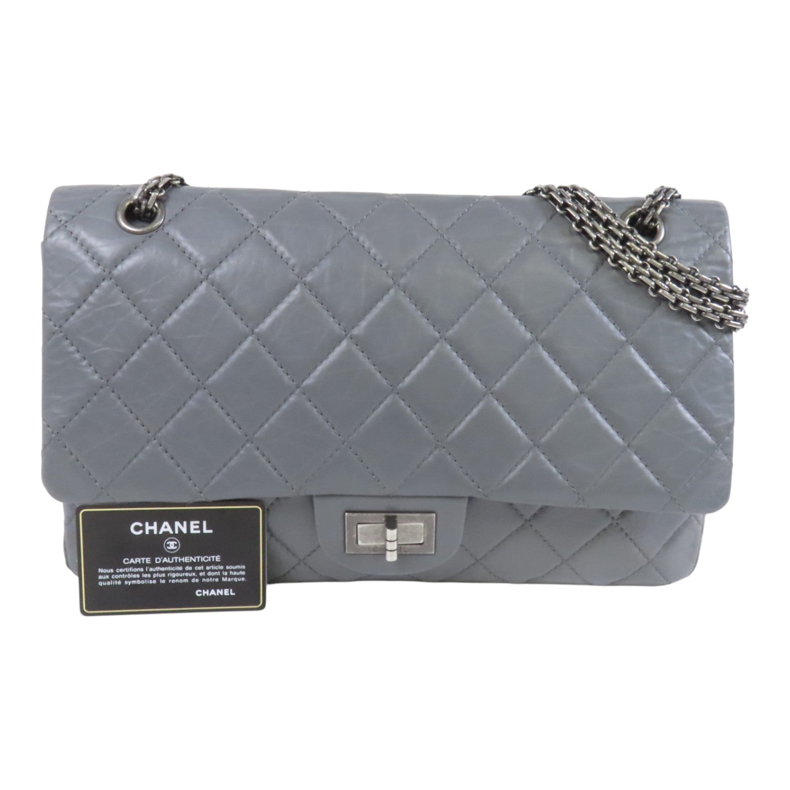 CHANEL 牛皮皮革2.55銀扣鏈帶肩背袋