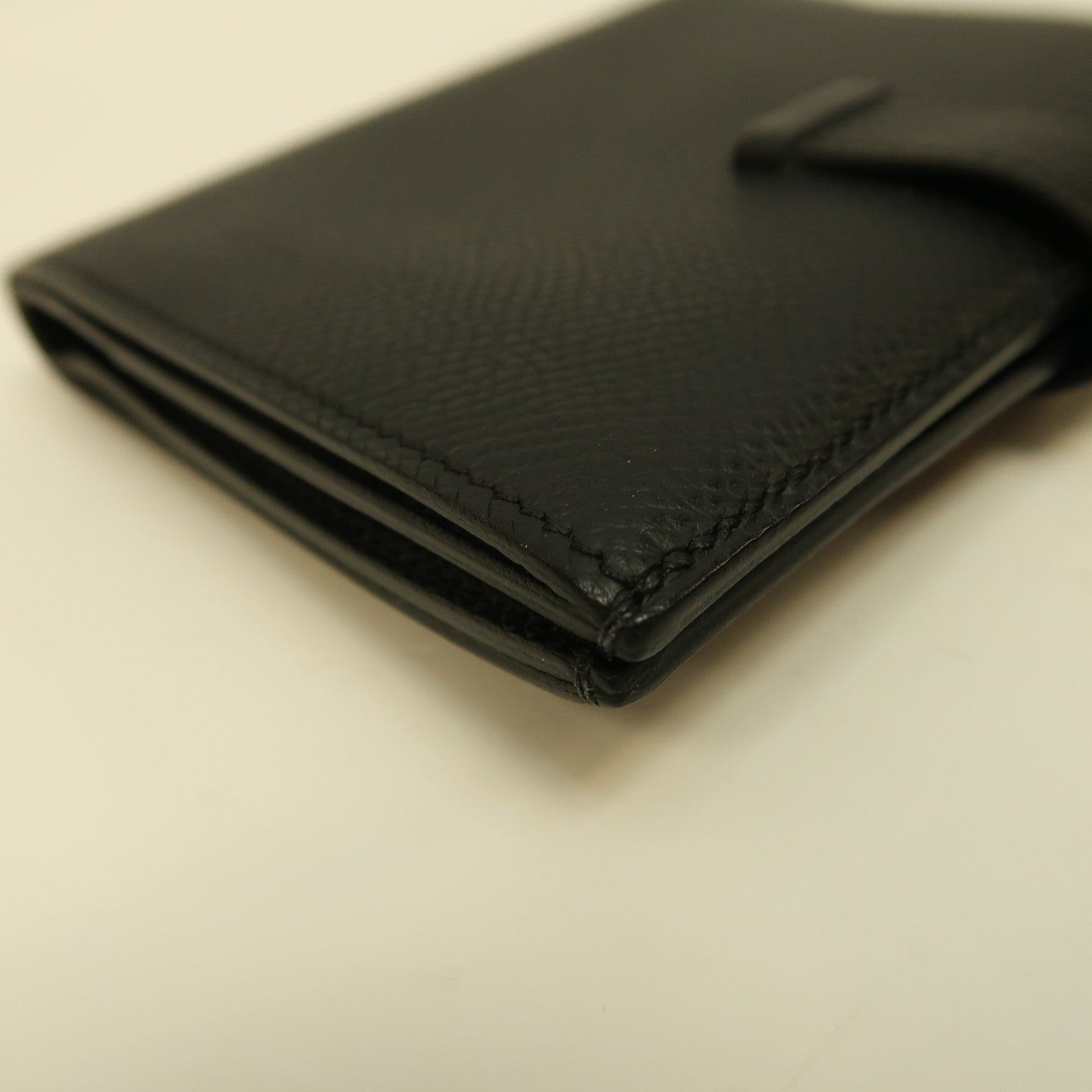 HERMES Epsom皮革Bearn Compact Wallet金扣錢包黑色