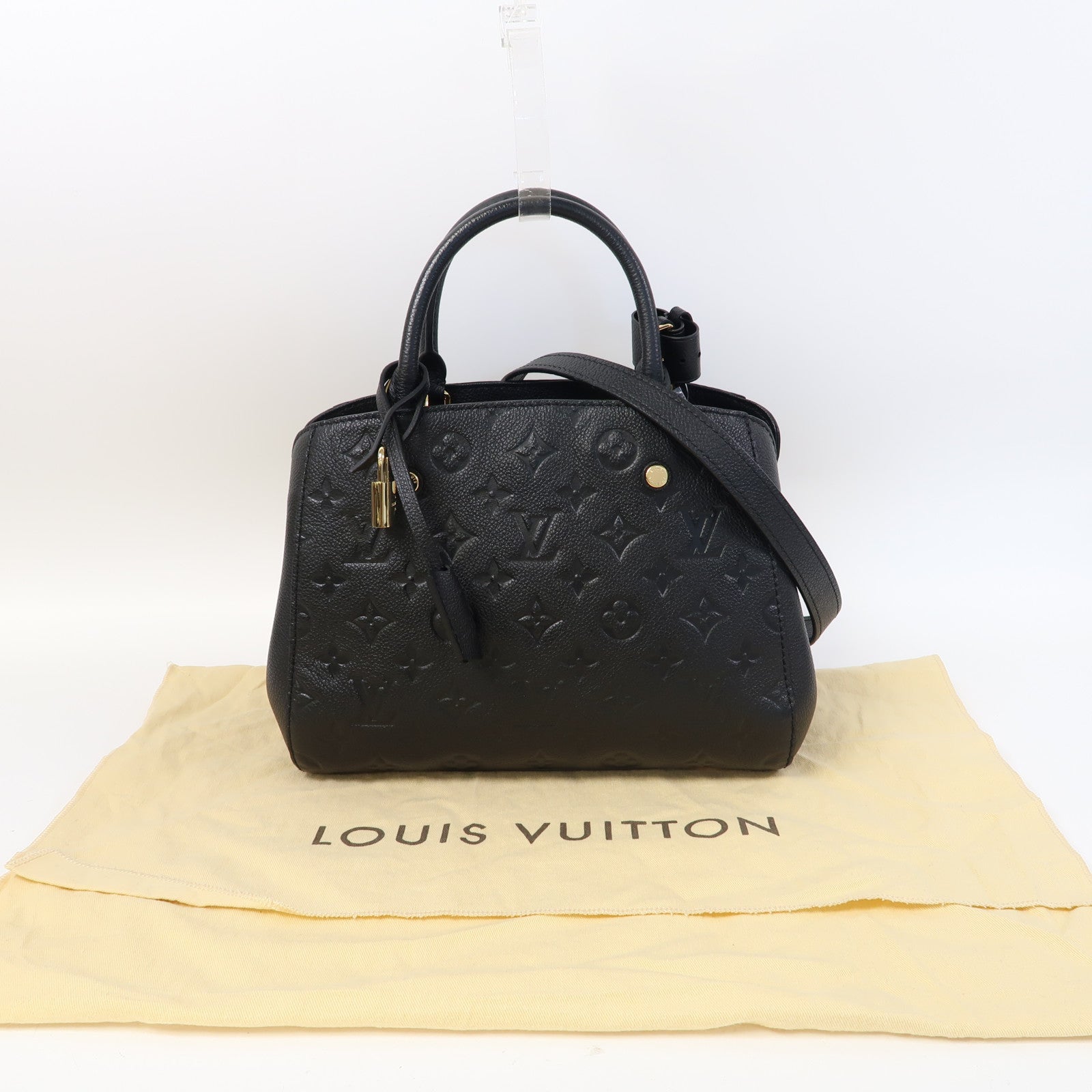 LOUIS VUITTON Monogram Empreinte Montaigne BB金扣手挽肩背兩用袋黑色
