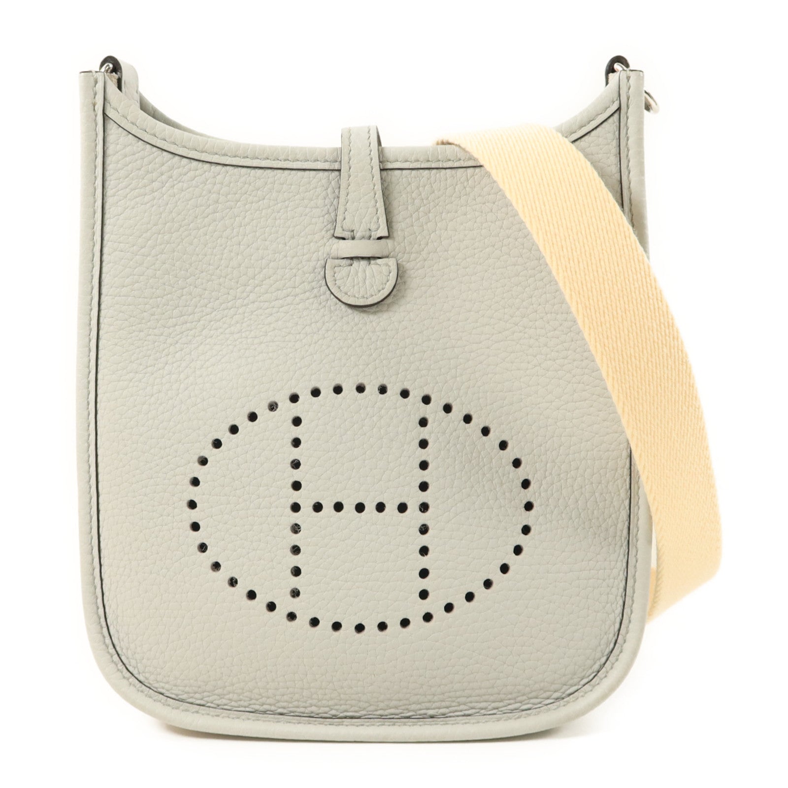 HERMES Clemence皮革Evelyne TPM銀扣肩背袋Gris Perle