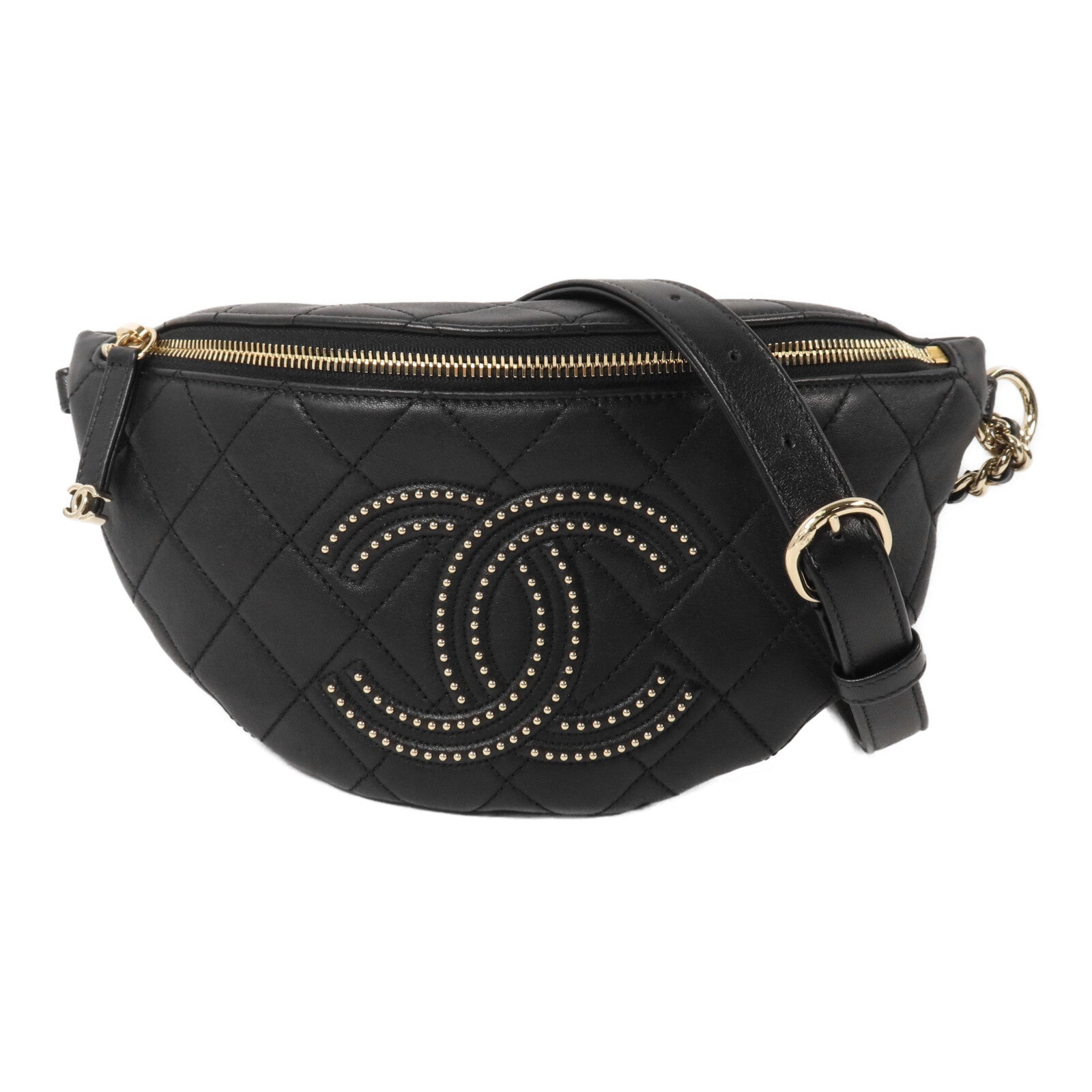 CHANEL 牛皮皮革Studded CC Waist Bag鏈帶腰包