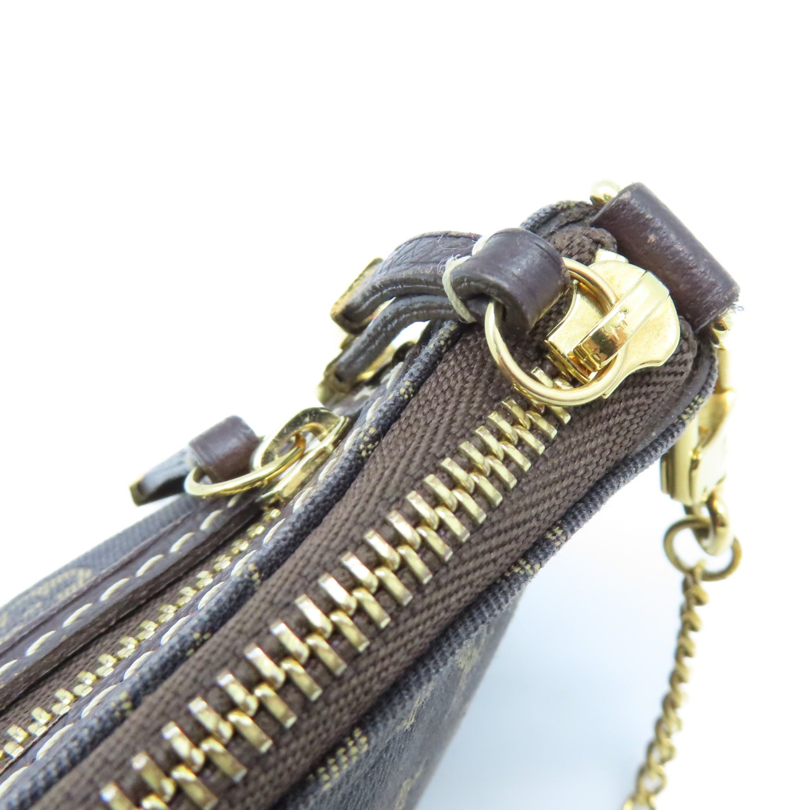 LOUIS VUITTON 【激減優惠】Monogram Mini Lin Pochette Accessoires金扣鏈帶肩帶袋啡色