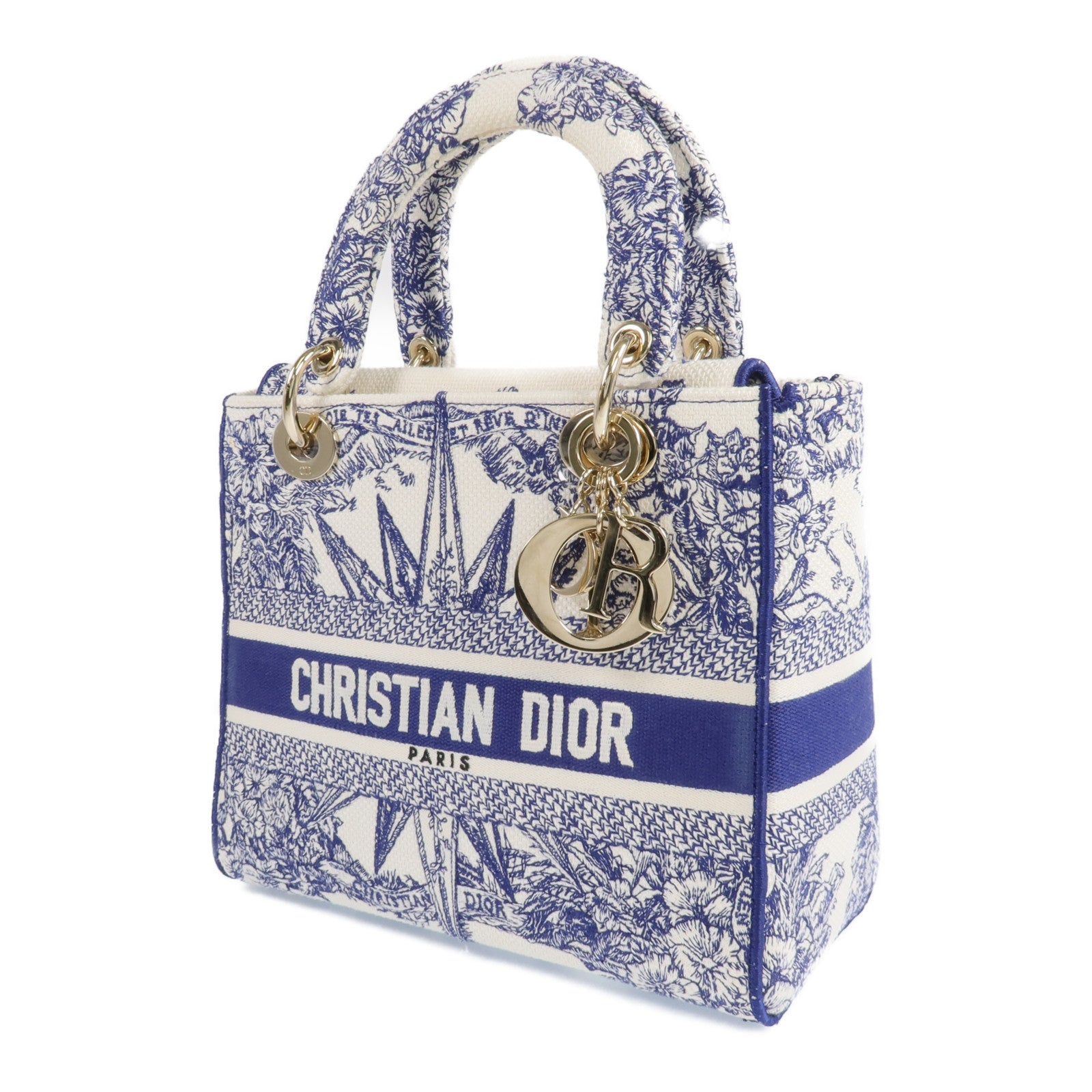 Dior 帆布Lady Dior金扣手挽肩背兩用袋
