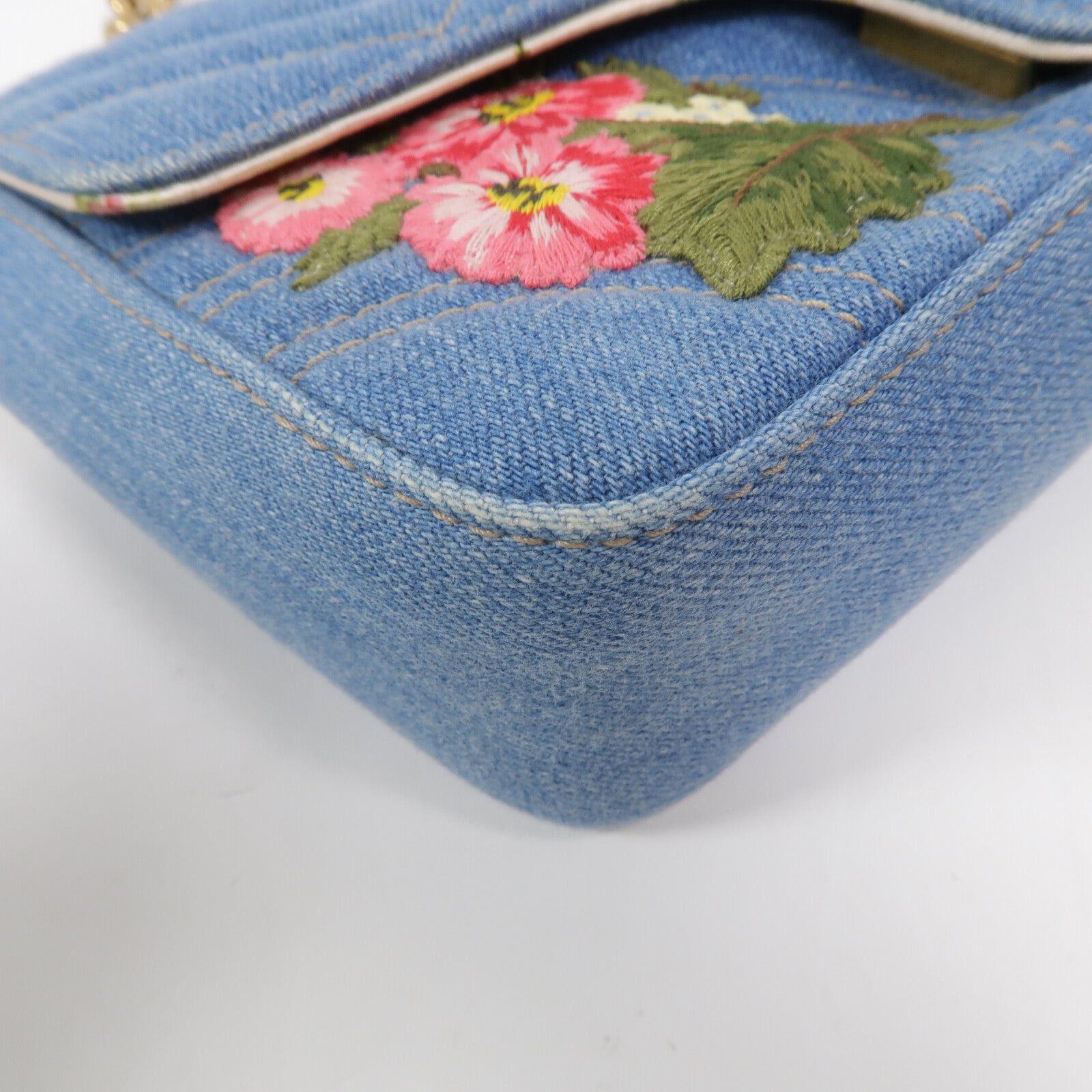 GUCCI 牛仔布GG Marmont鏈帶肩背袋