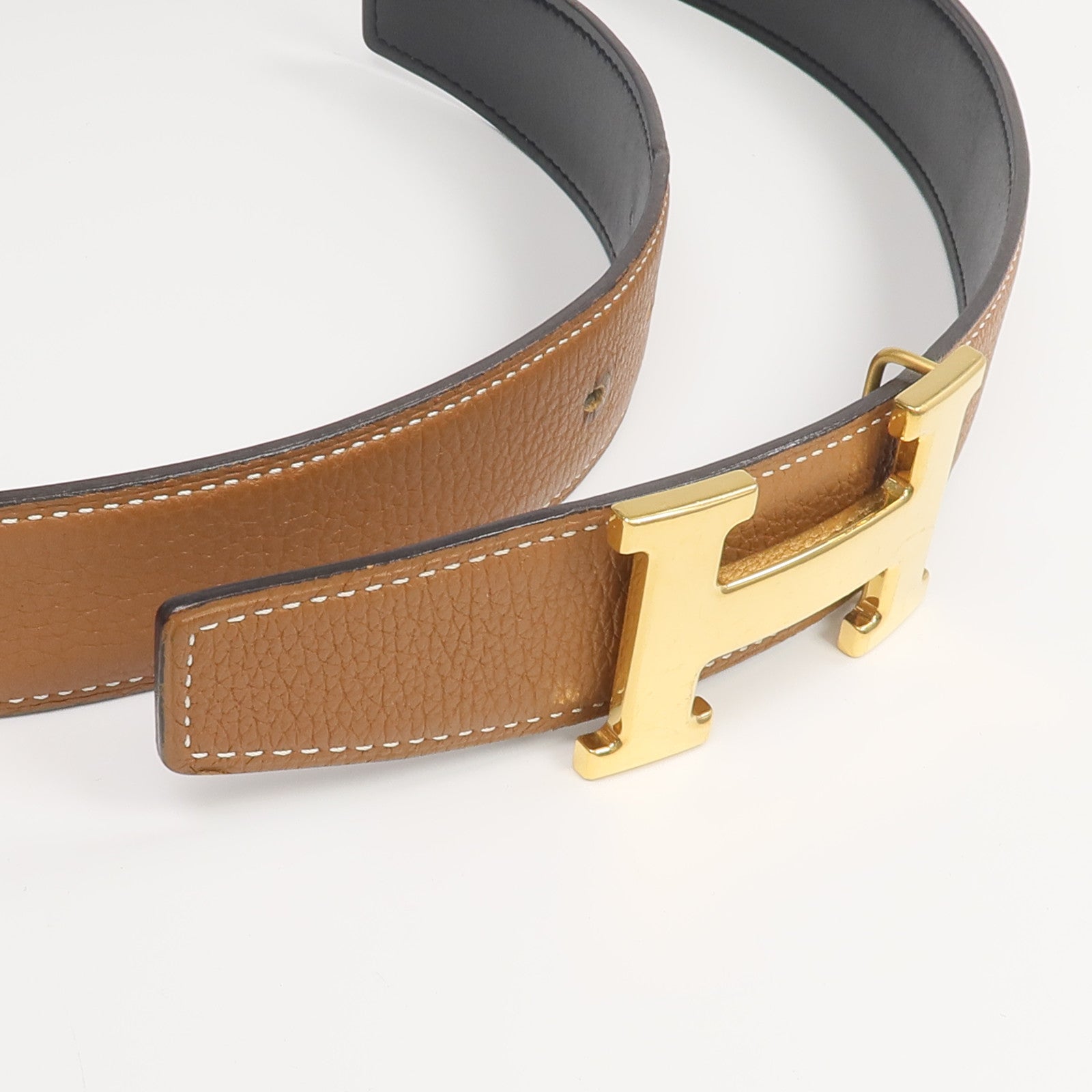 HERMES Clemence/Box Calf皮革Ceinture 5382皮帶Noir/Gold