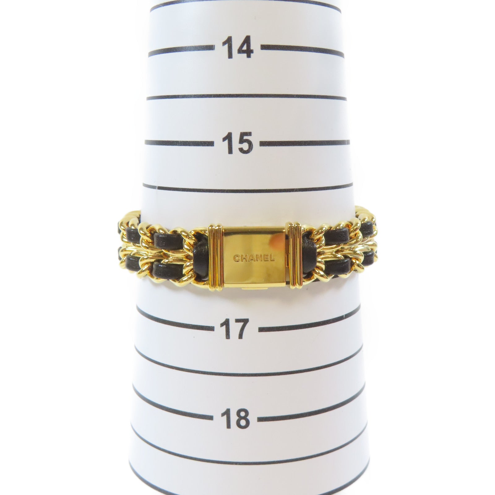 CHANEL Premiere L鍍金/皮革手錶自動機芯黑色#16.25cm