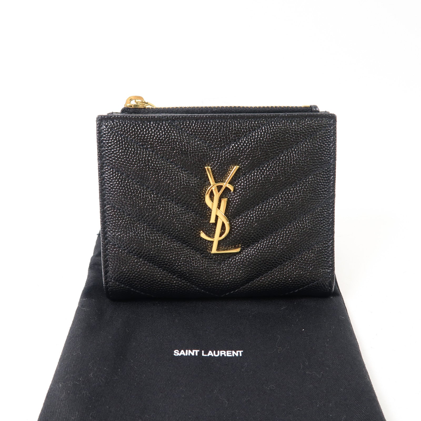 SAINT LAURENT 牛皮皮革Wallet金扣錢包黑色
