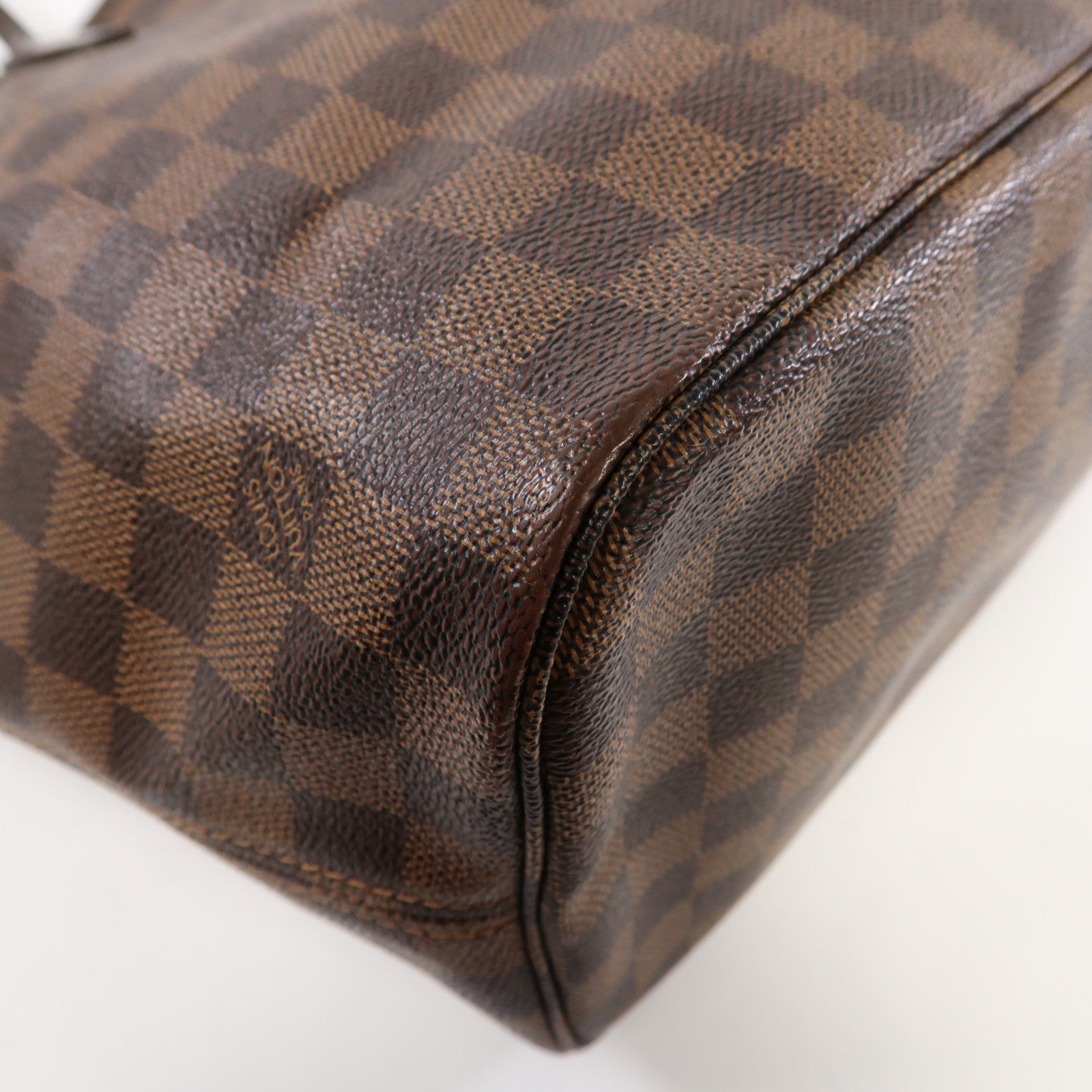 LOUIS VUITTON Damier Ebene Neverfull MM金扣手挽袋啡色