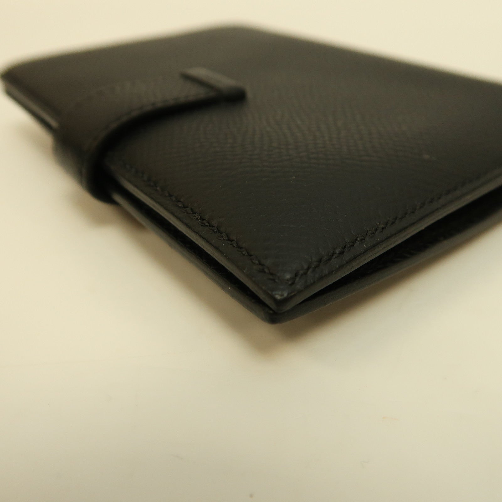 HERMES Epsom皮革Bearn Compact Wallet金扣錢包黑色