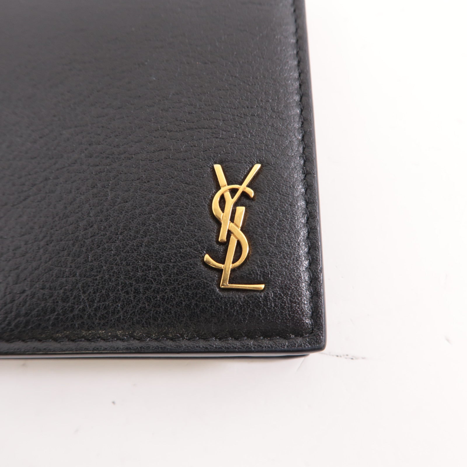 YVES SAINT LAURENT 牛皮皮革Tiny Long Wallet金扣長錢包黑色