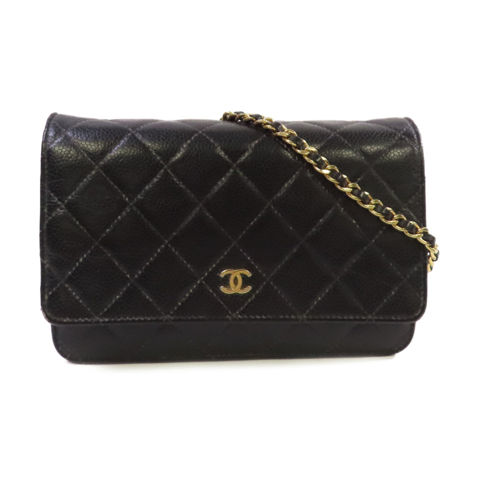 CHANEL 【激減優惠】菱格Caviar皮革WOC Wallet On Chain Shoulder Bag金扣鏈帶肩背袋黑色