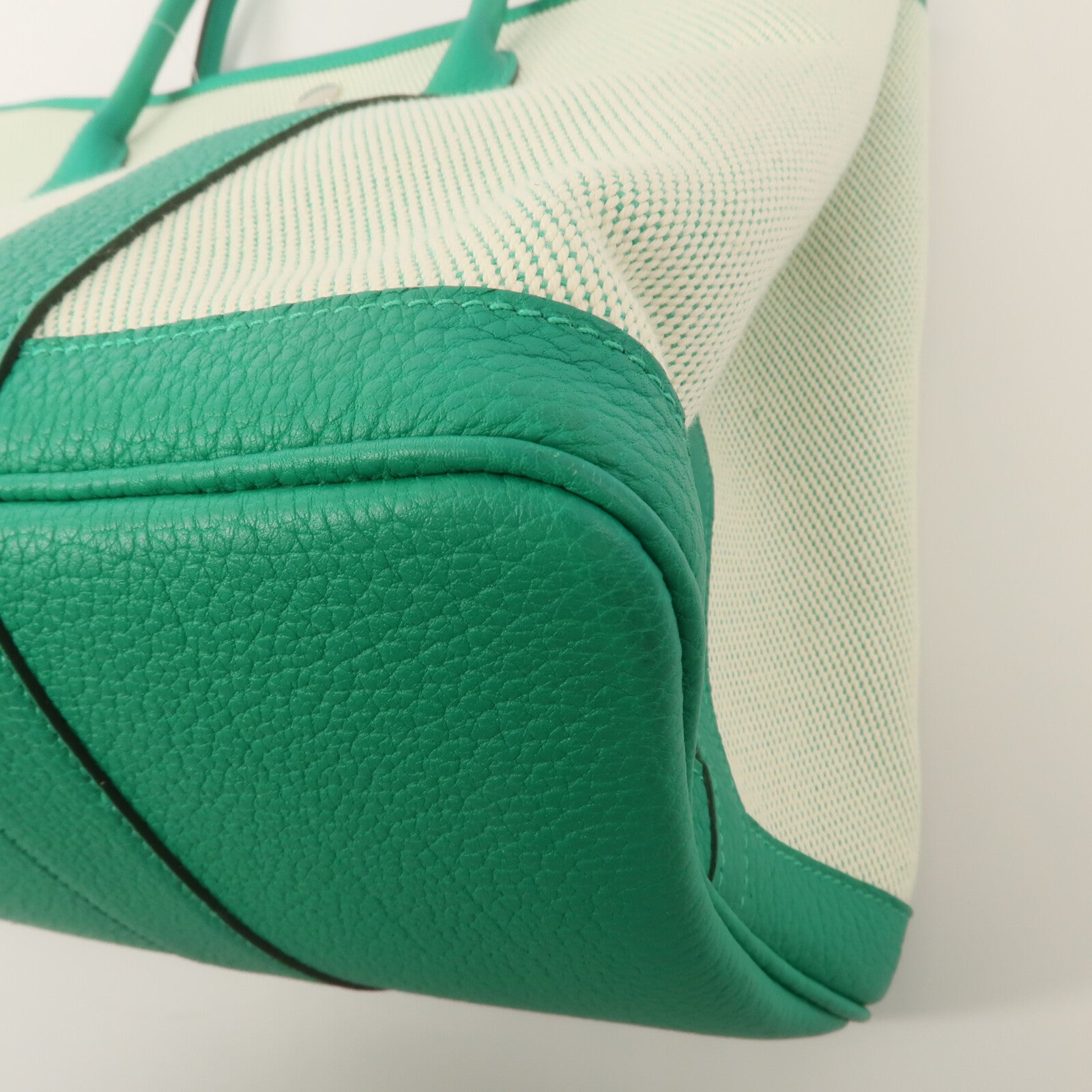 HERMES Negonda皮革/Canvas Garden Party PM手挽袋Menthe