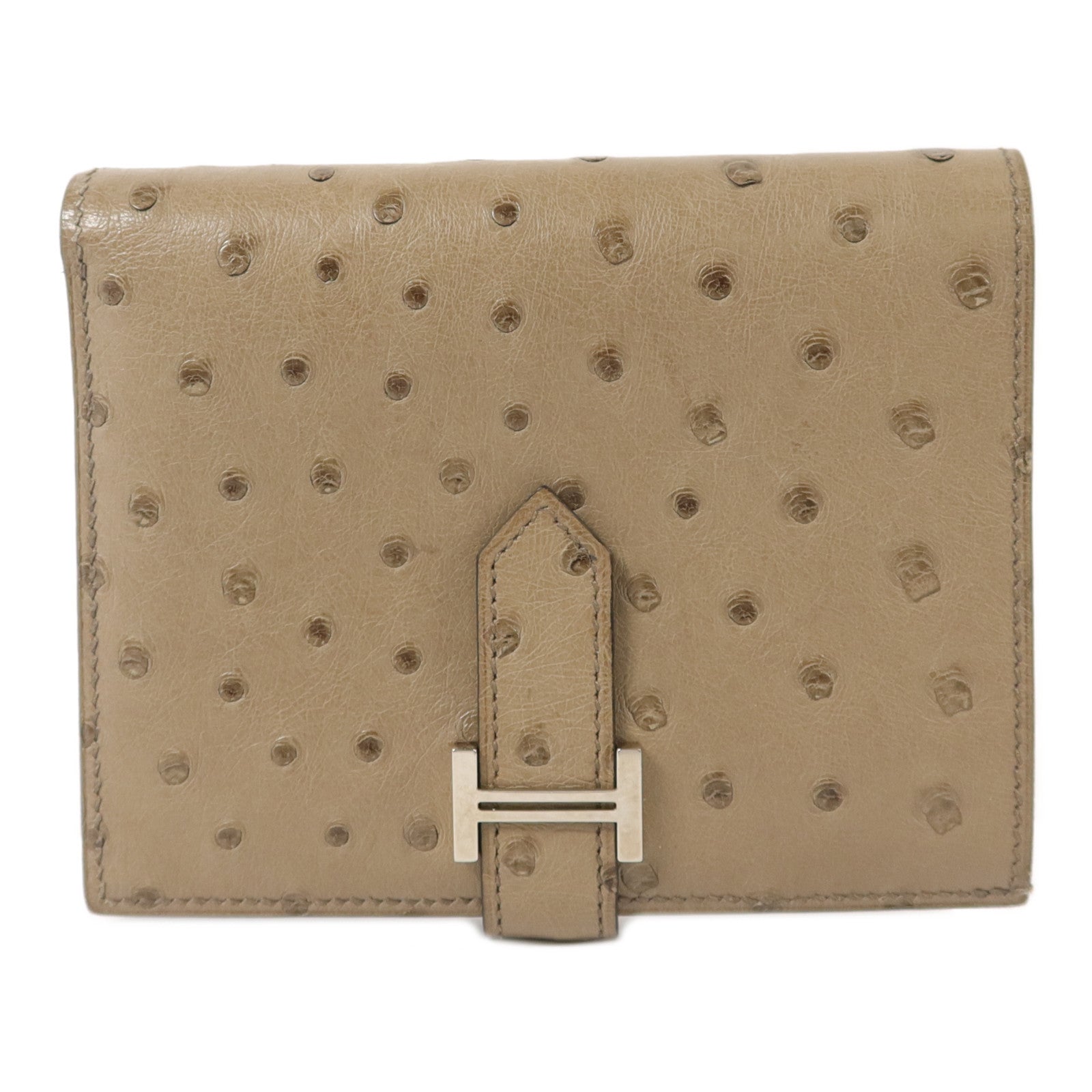 HERMES 鴕鳥皮革Bearn Bifold Wallet錢包Mousse