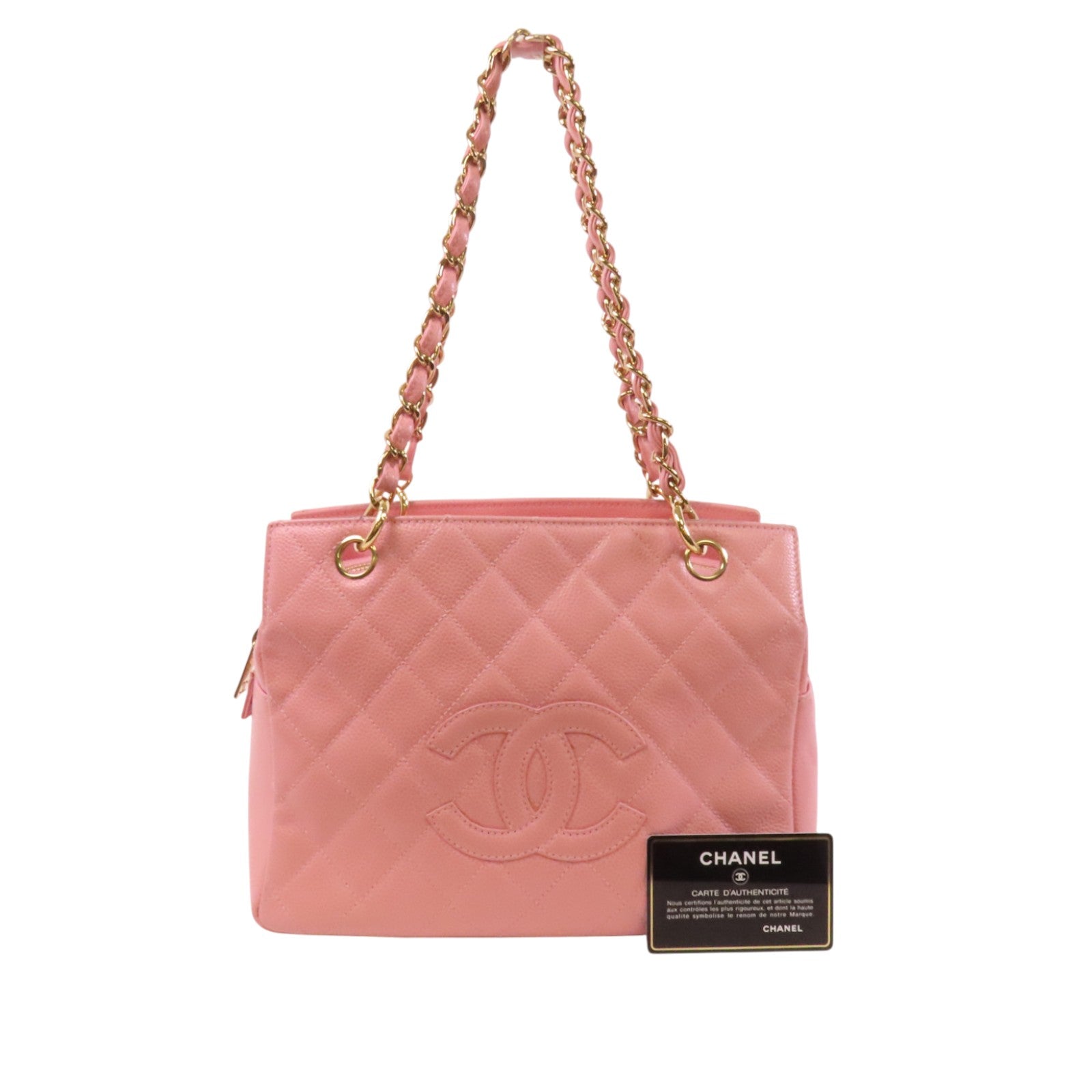CHANEL 牛皮皮革Petite Timeless Tote Bag金扣鏈帶肩背袋