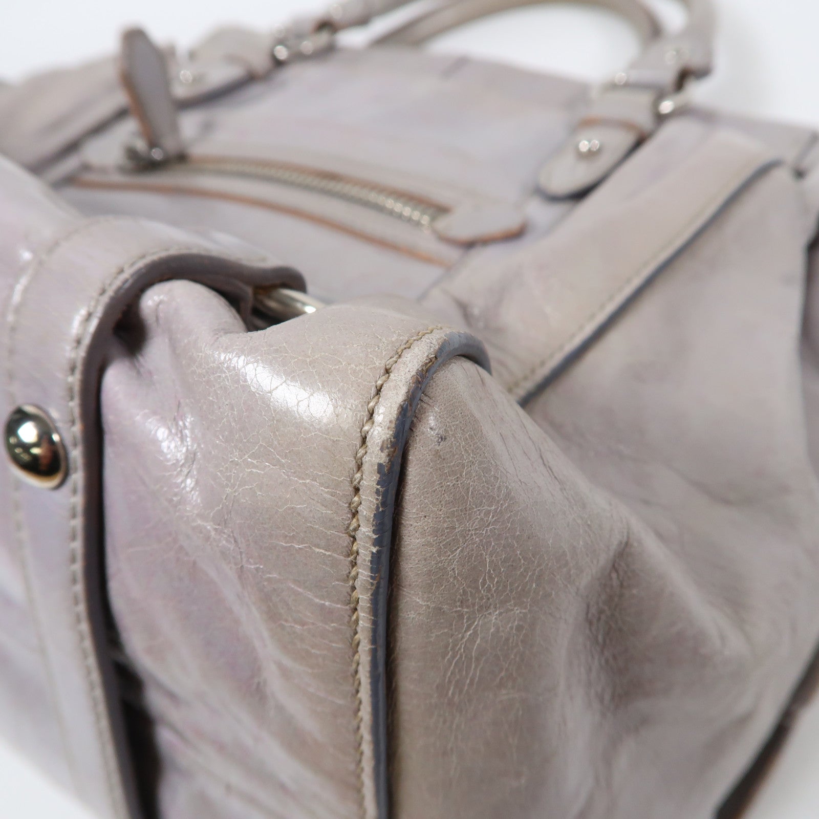 Miu Miu 牛皮皮革2 Way Shoulder Bag銀扣手挽肩背兩用袋灰色