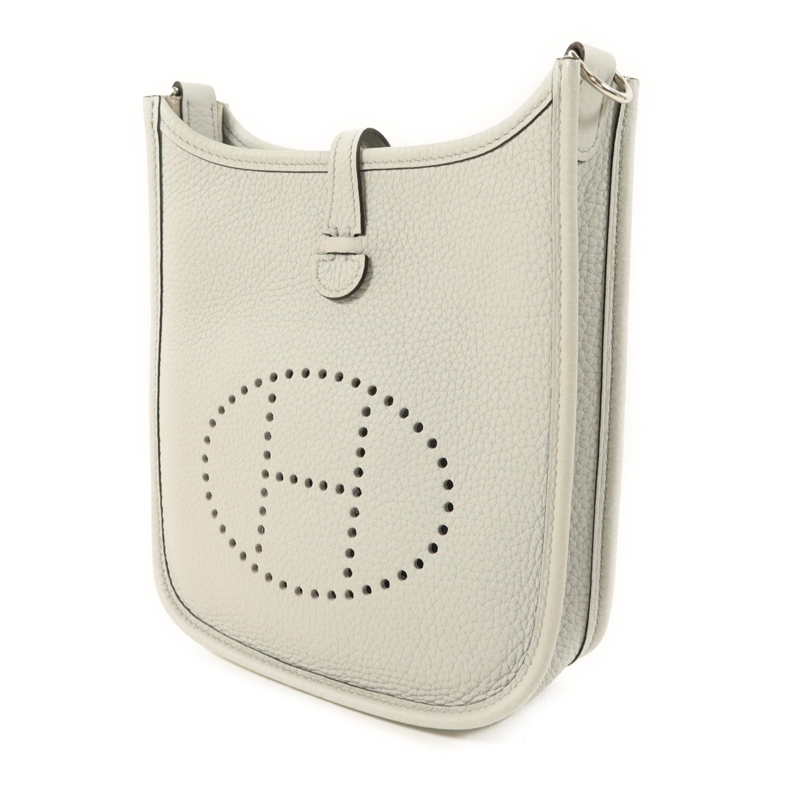 HERMES Clemence皮革Evelyne TPM銀扣肩背袋Gris Perle