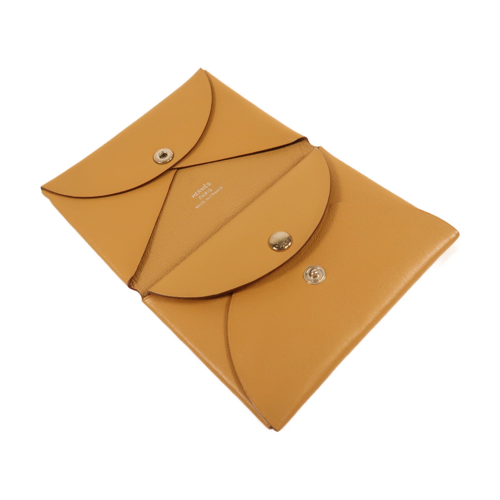 HERMES GHW Calvi Card Case Swift Leather Stamp U 4B Biscuit