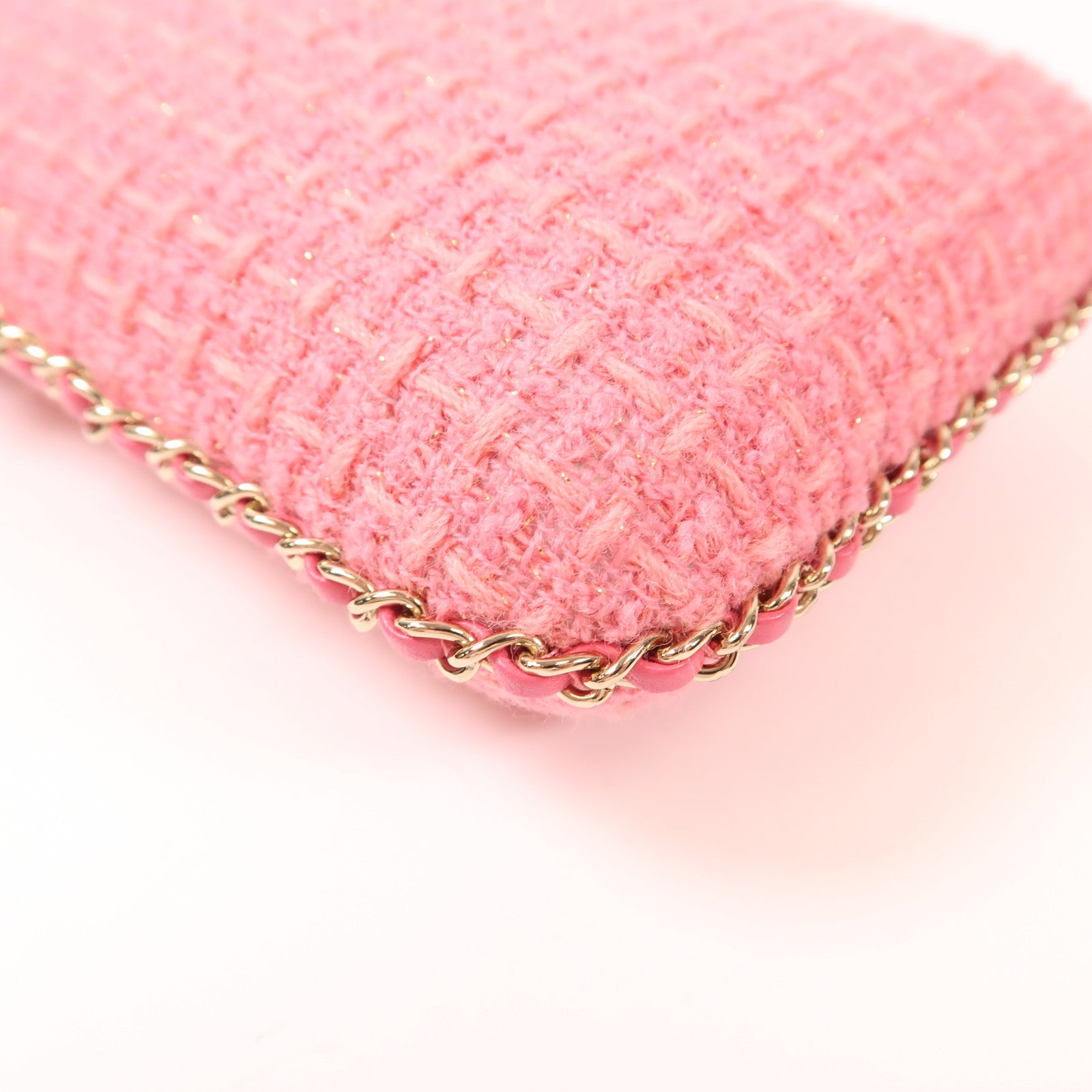 CHANEL 斜紋軟呢Phone Bag金扣鏈帶肩背袋