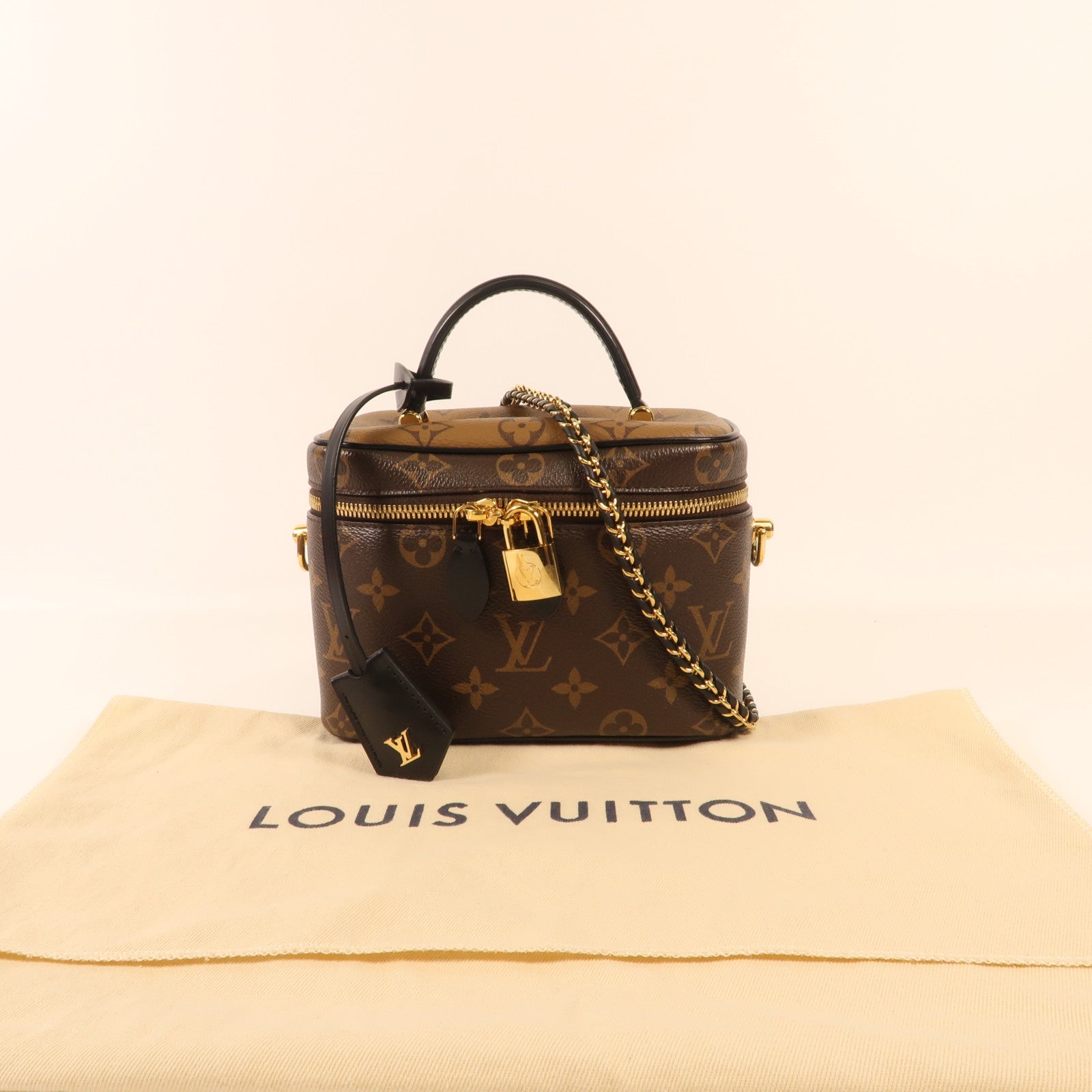 LOUIS VUITTON Monogram Reverse Vanity PM金扣手挽肩背兩用袋棕色