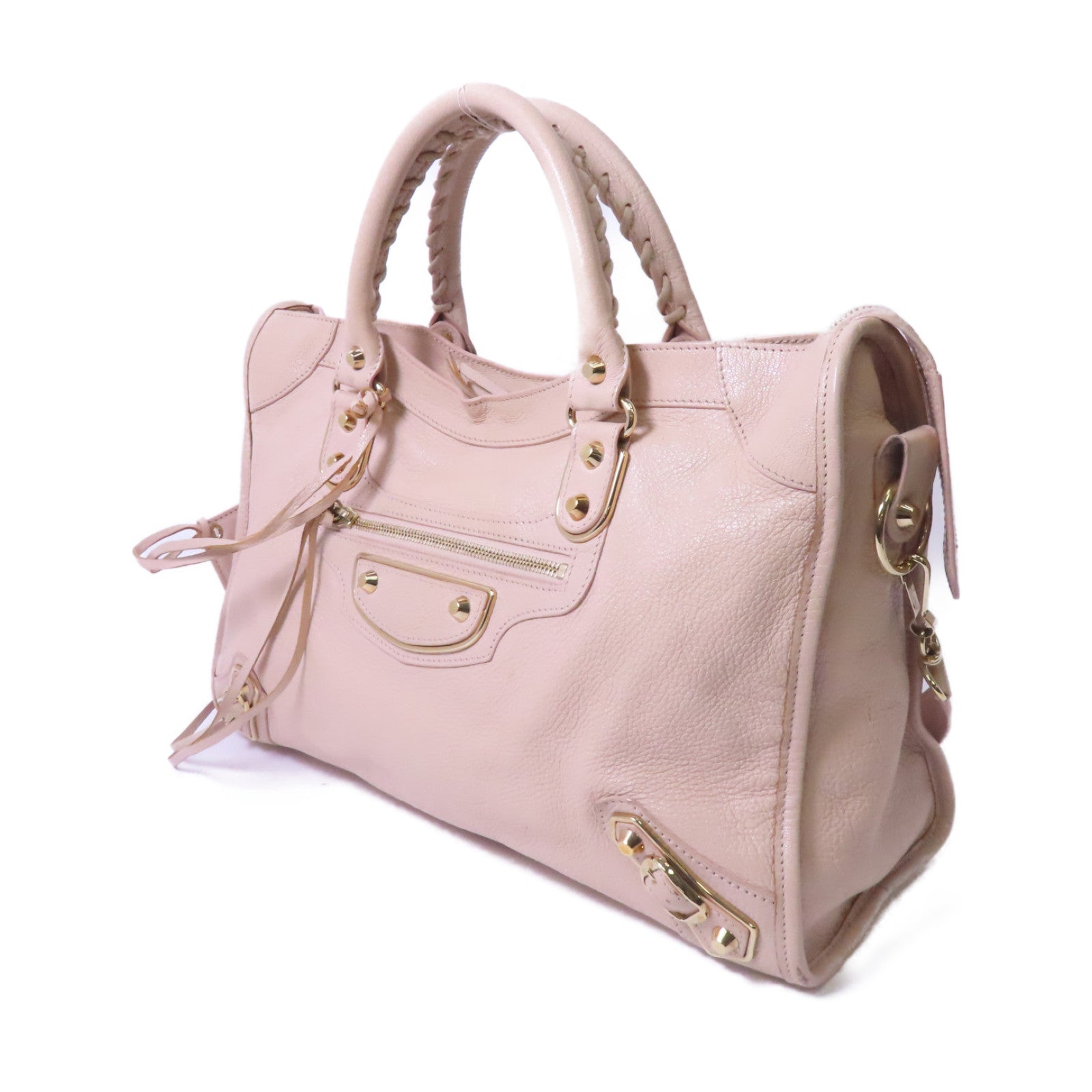 BALENCIAGA 皮革City金扣手挽肩背兩用袋粉紅色