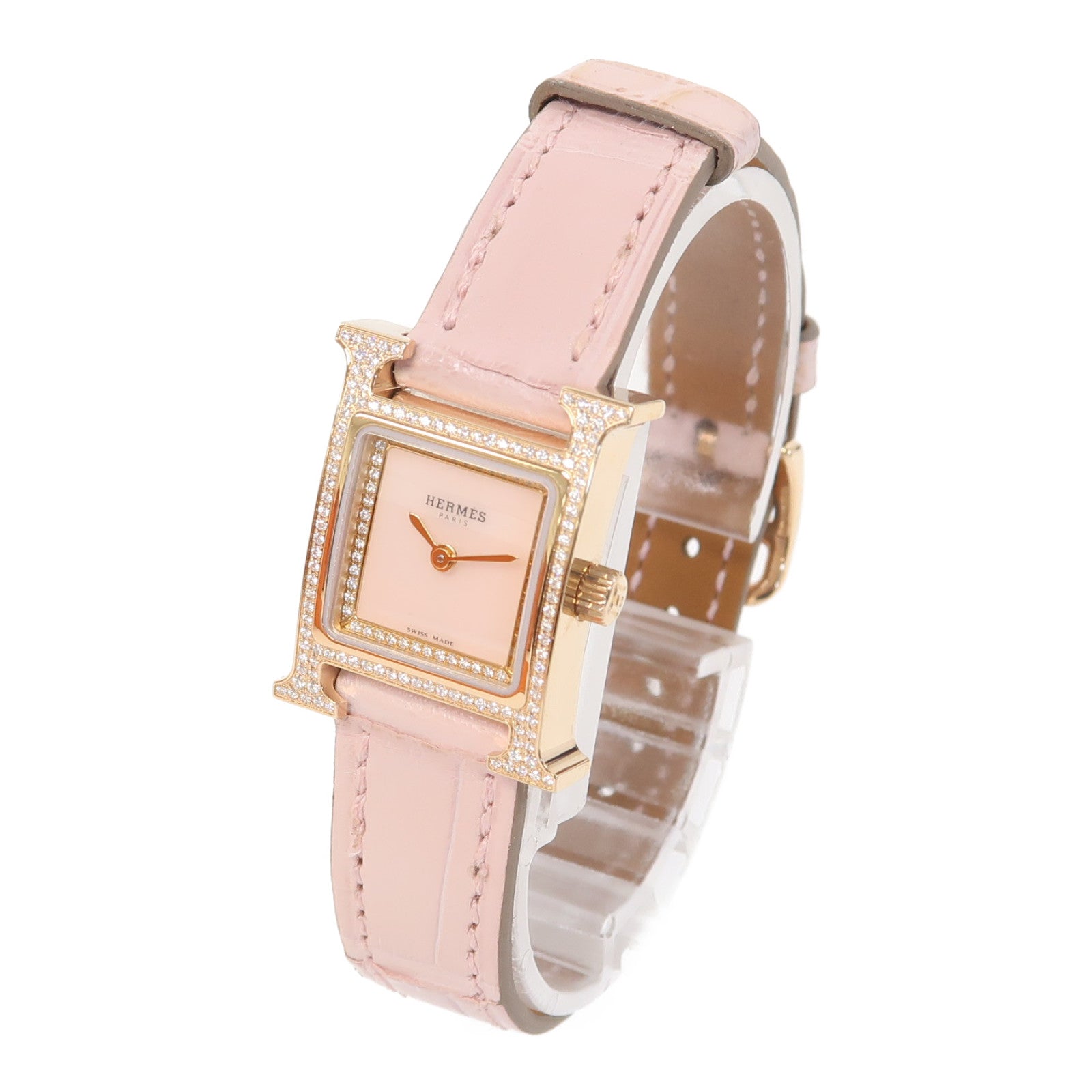 HERMES Heure H Mini Model 21mm不鏽鋼/皮革帶手錶石英機芯粉紅色