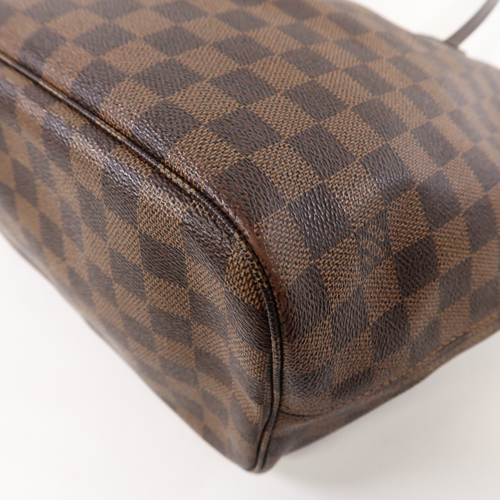 LOUIS VUITTON Damier Ebene Neverfull MM金扣手挽袋啡色