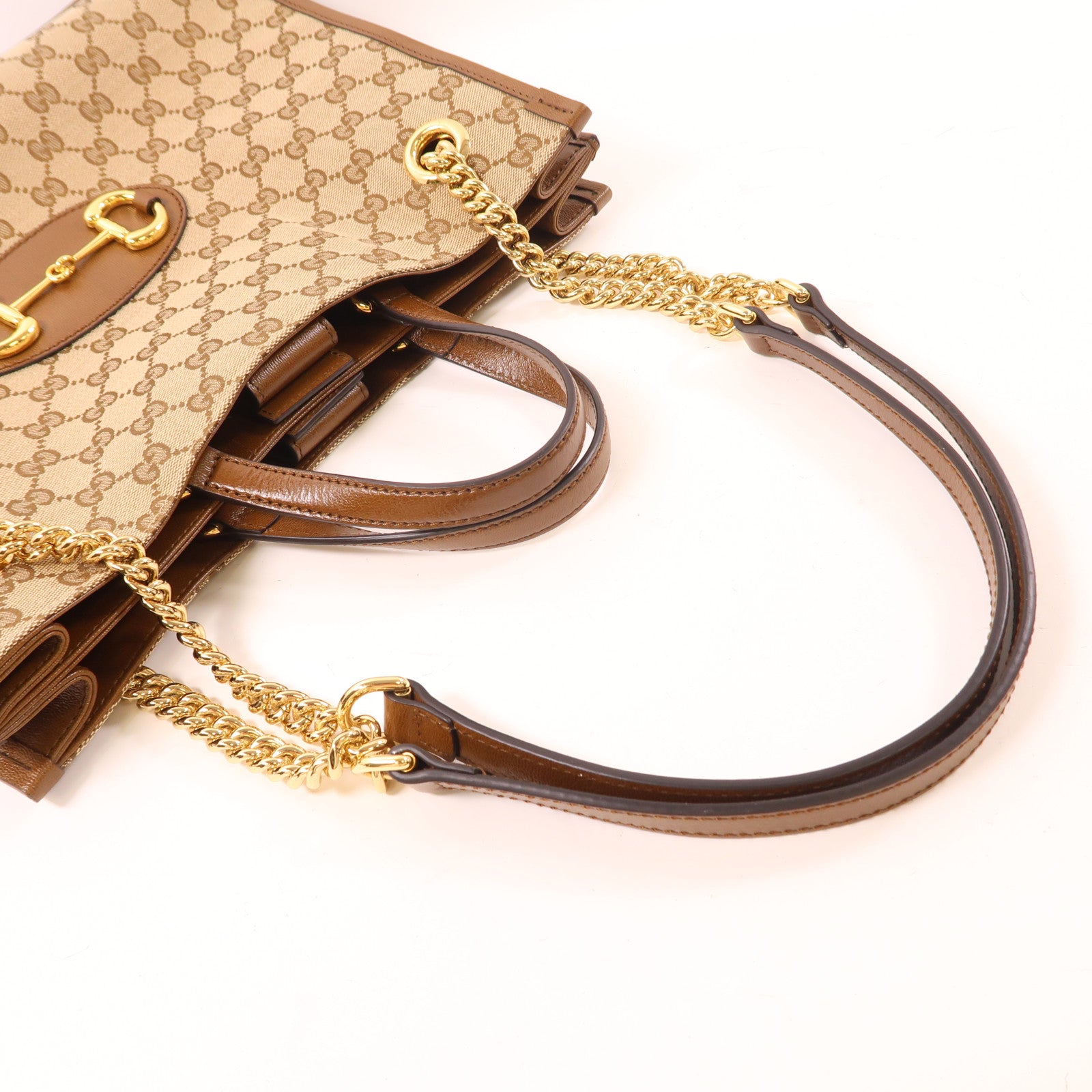 GUCCI GHW Horsebit 2 Way Shoulder Tote Bag 621144 GG Canvas Leather Brown
