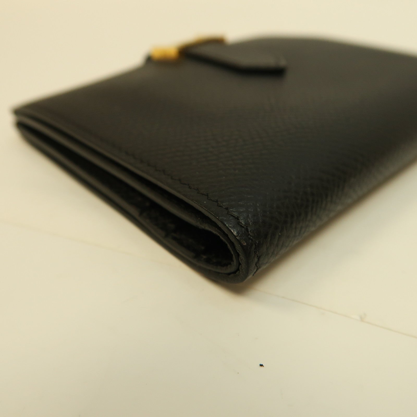 HERMES Epsom皮革Bearn Compact Wallet金扣錢包黑色