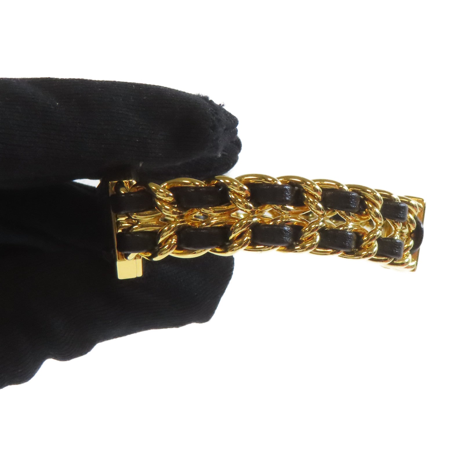 CHANEL Premiere L鍍金/皮革手錶自動機芯黑色#16.25cm