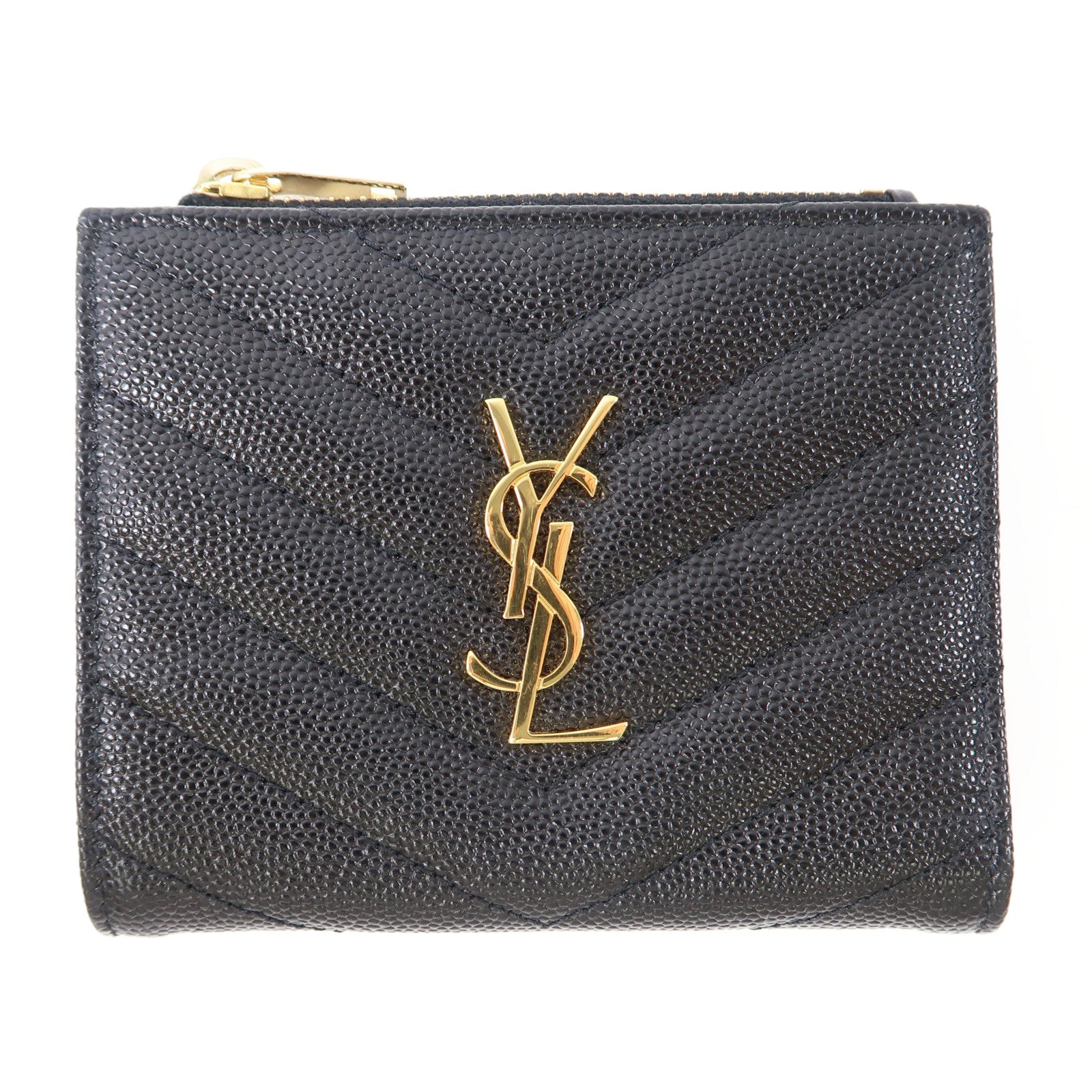 SAINT LAURENT 牛皮皮革Wallet金扣錢包黑色