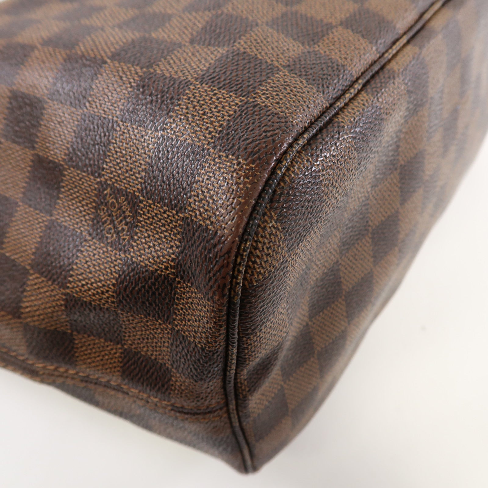 LOUIS VUITTON Damier Ebene Neverfull MM金扣手挽袋啡色
